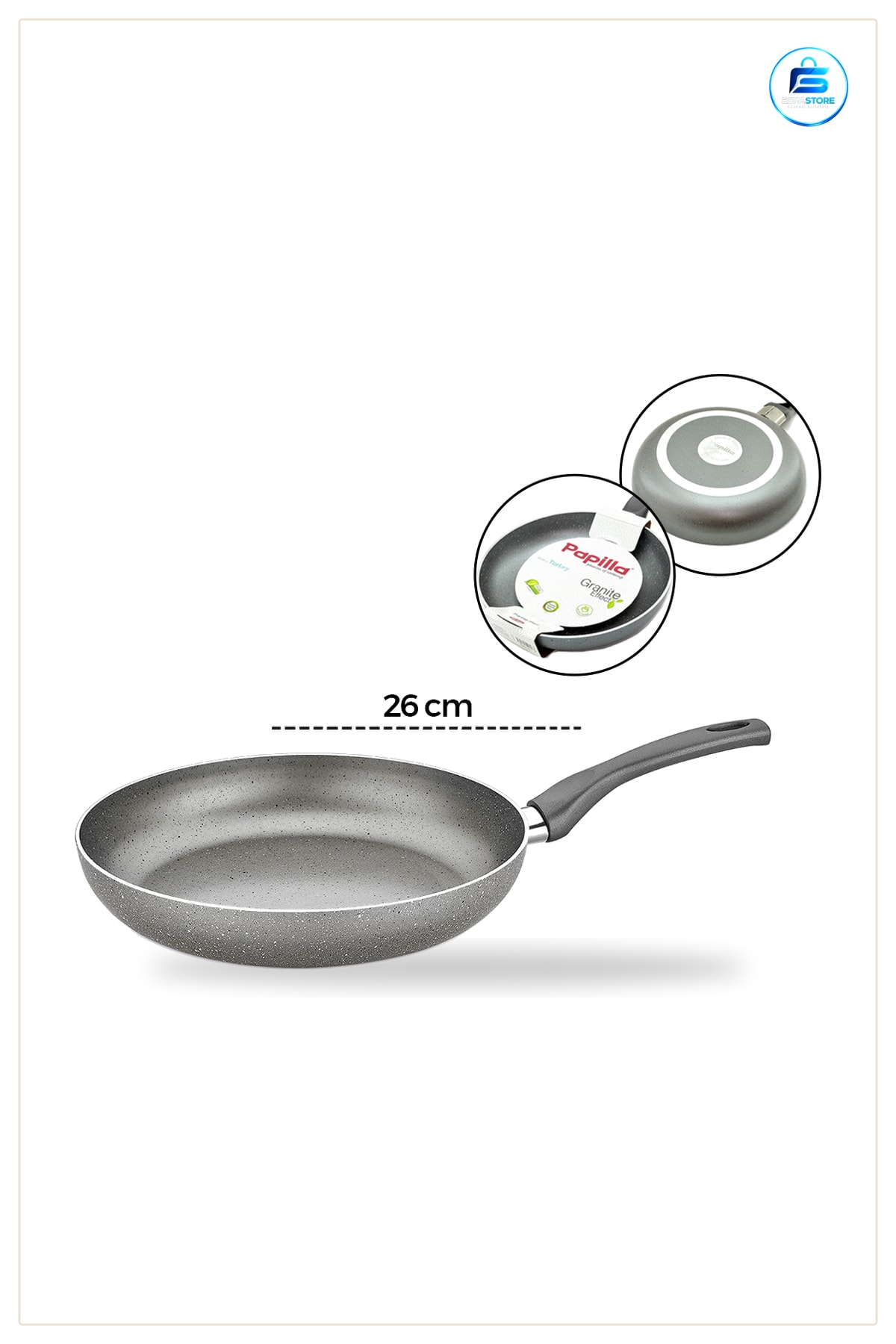 Granit Tava 26 cm Tek Saplı Yapışmaz Kaplama Pişirme Mutfak Omlet Sebze Kızartma Sote Eşit Isı