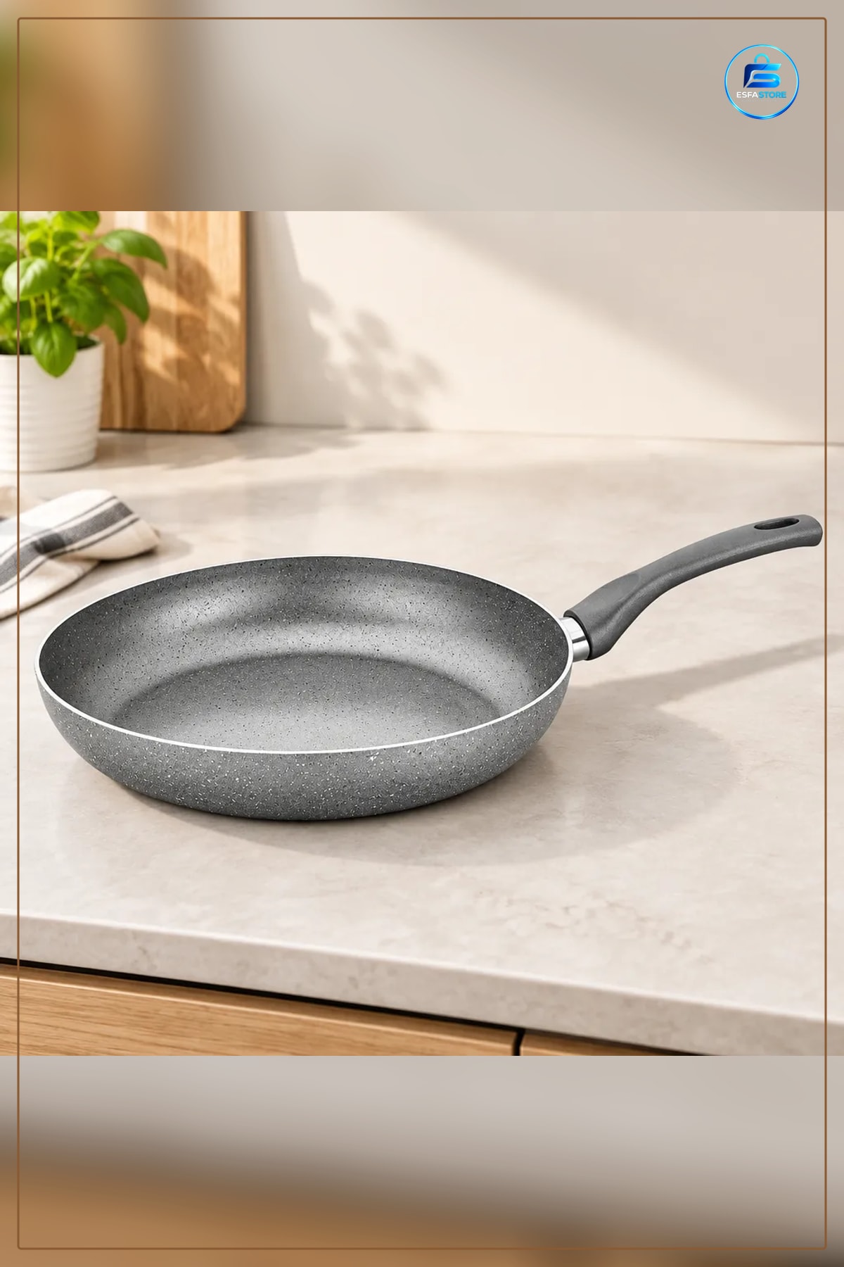 Granit Tava Yapışmaz Tek Saplı Kızartma Sote Omlet Mutfak Pişirme Az Yağlı Ergonomik Sap