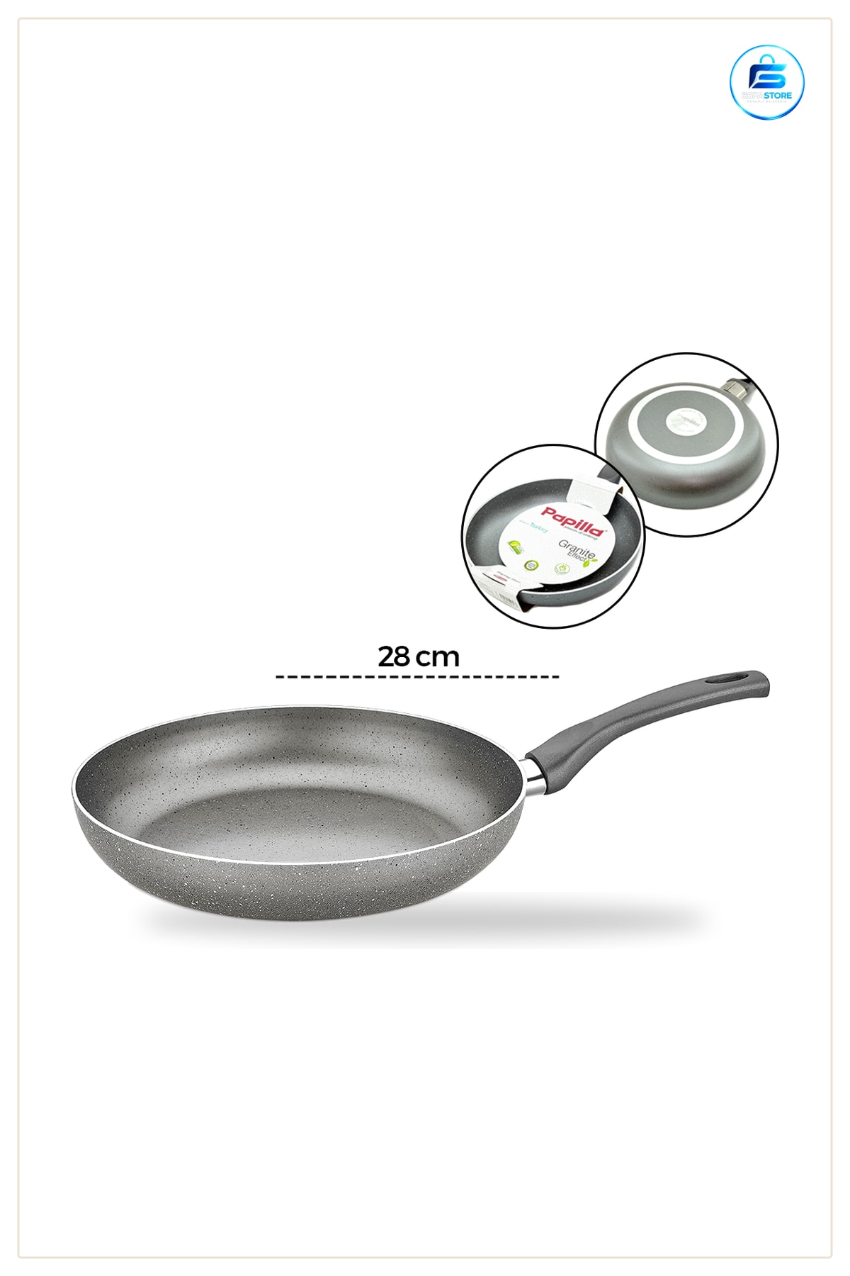 Granit Tava Yapışmaz Tek Saplı Kızartma Sote Omlet Mutfak Pişirme Az Yağlı Ergonomik Sap