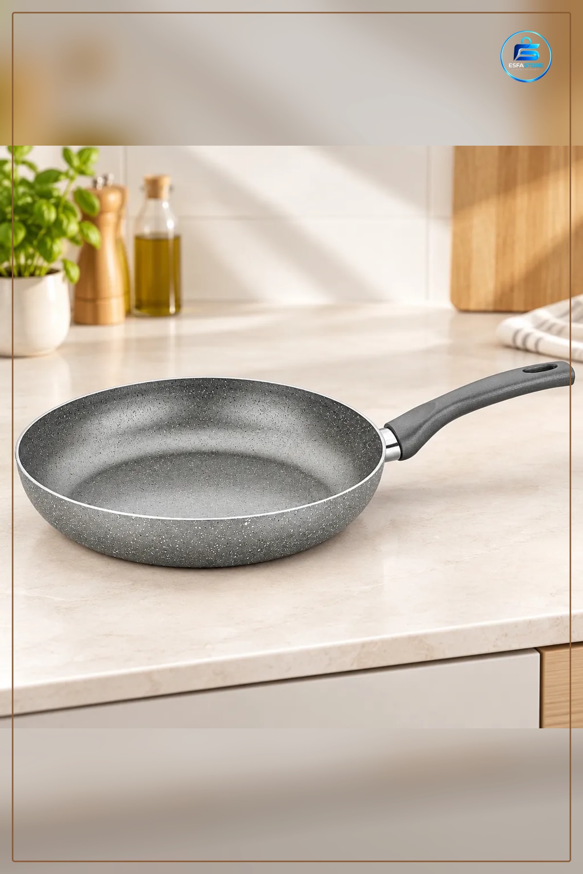 Granit Kaplamlı Tava 30 cm Tek Saplı Yapışmaz Yüzeyli Mutfak Pişirme Sebze Et Omlet Dayanıklı