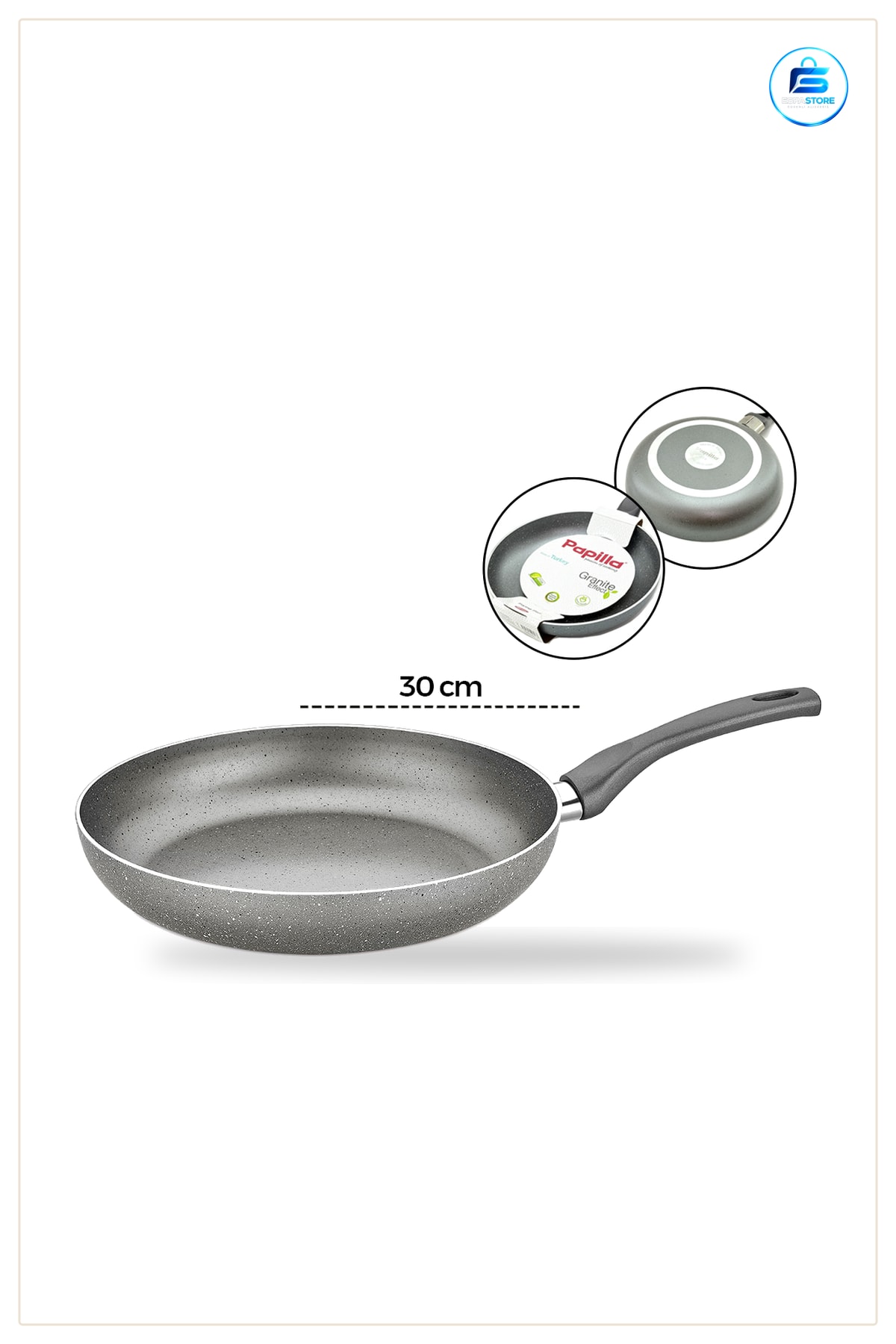 Granit Kaplamlı Tava 30 cm Tek Saplı Yapışmaz Yüzeyli Mutfak Pişirme Sebze Et Omlet Dayanıklı