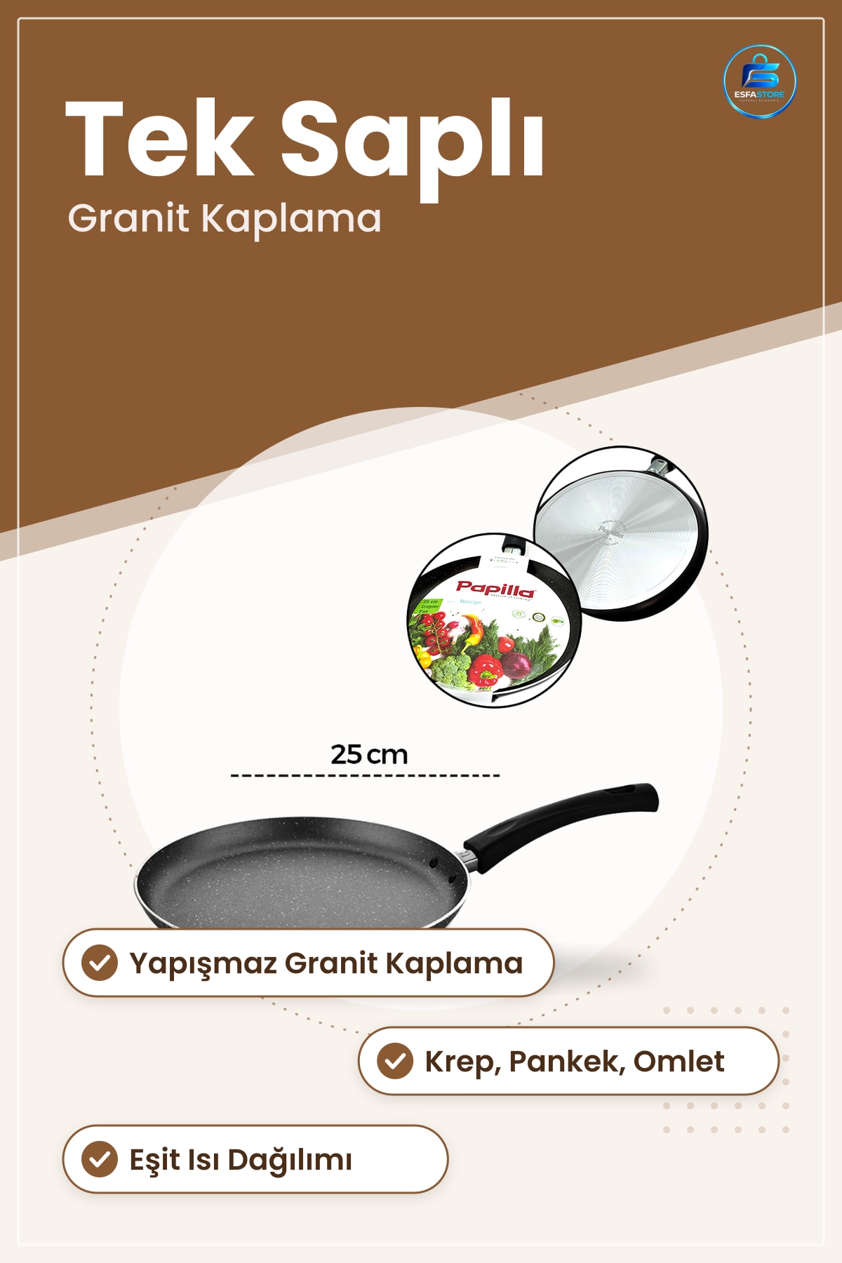 Krep Tava Tek Saplı Granit Kaplama Yapışmaz Pankek Omlet İnce Yemek Mutfak Pişirme Hamur