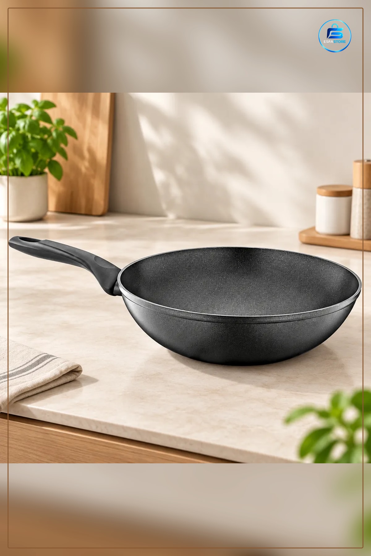 Granit Kaplamalı Şef Tava 28 cm Yapışmaz Tek Saplı Ergonomik Mutfak Sote Kızartma Pişirme