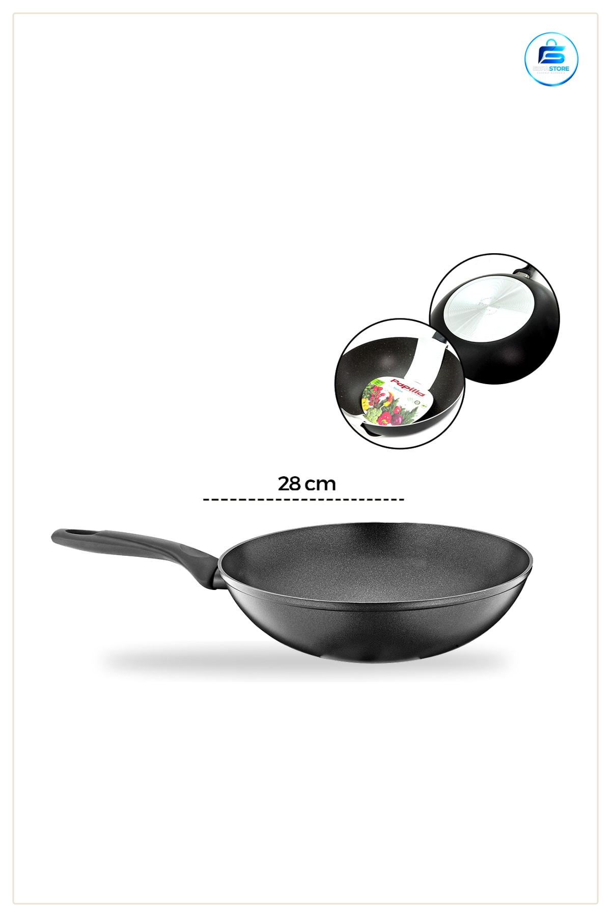 Granit Kaplamalı Şef Tava 28 cm Yapışmaz Tek Saplı Ergonomik Mutfak Sote Kızartma Pişirme