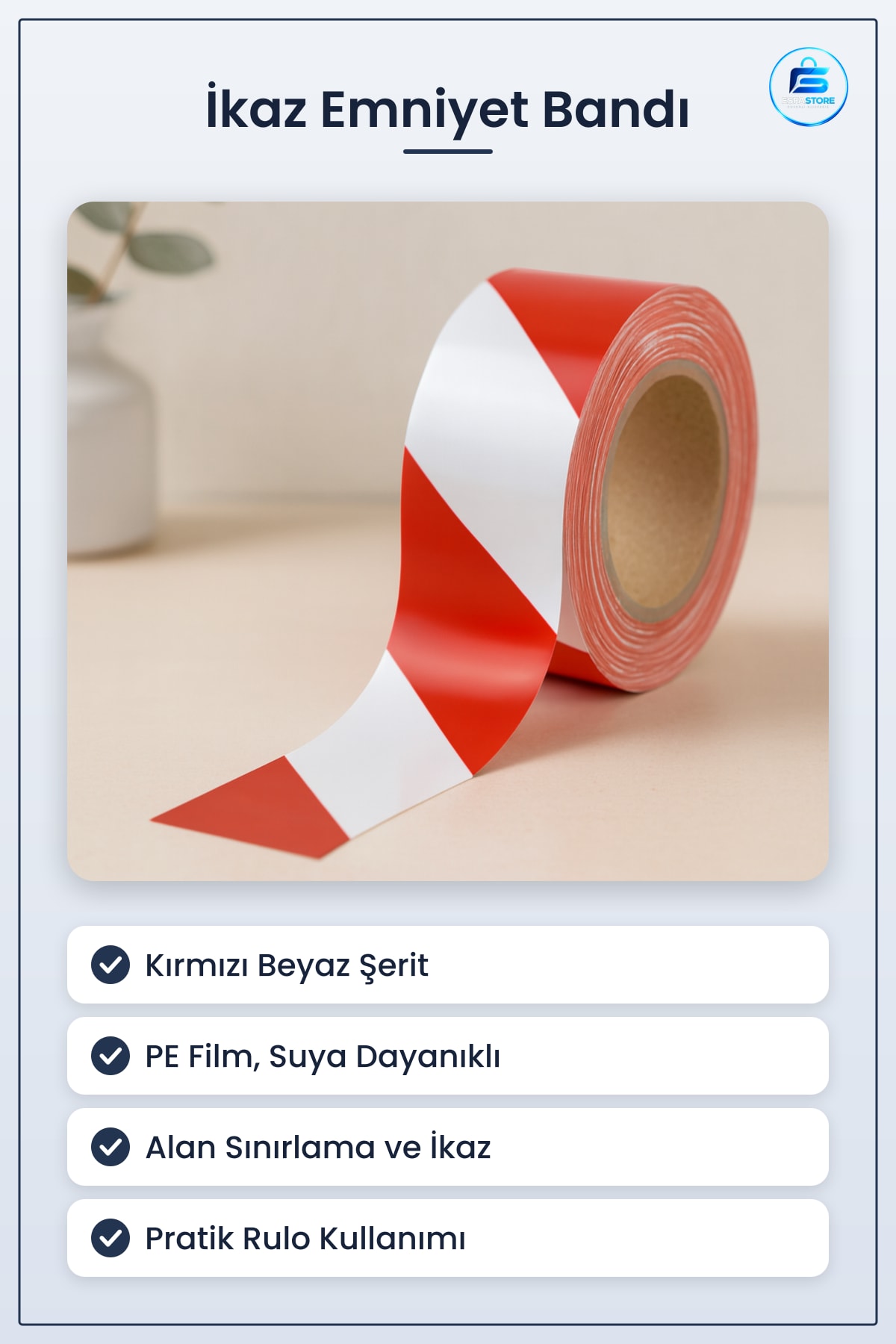 İkaz Ürünü Emniyet Bandı 5,7 cm x 20 m Kırmızı Beyaz Şerit Küçük Boy PE Film İş Güvenliği Şeridi