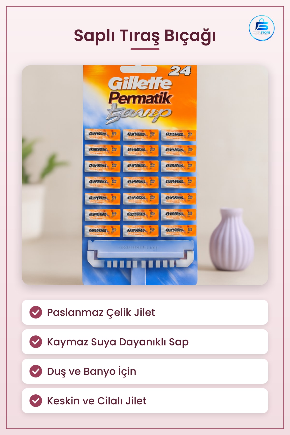 Saplı Tıraş Bıçağı Banyo Jileti Paslanmaz Çelik Kaymaz Sap Tek El Kullanım Hassas Kesim Duş