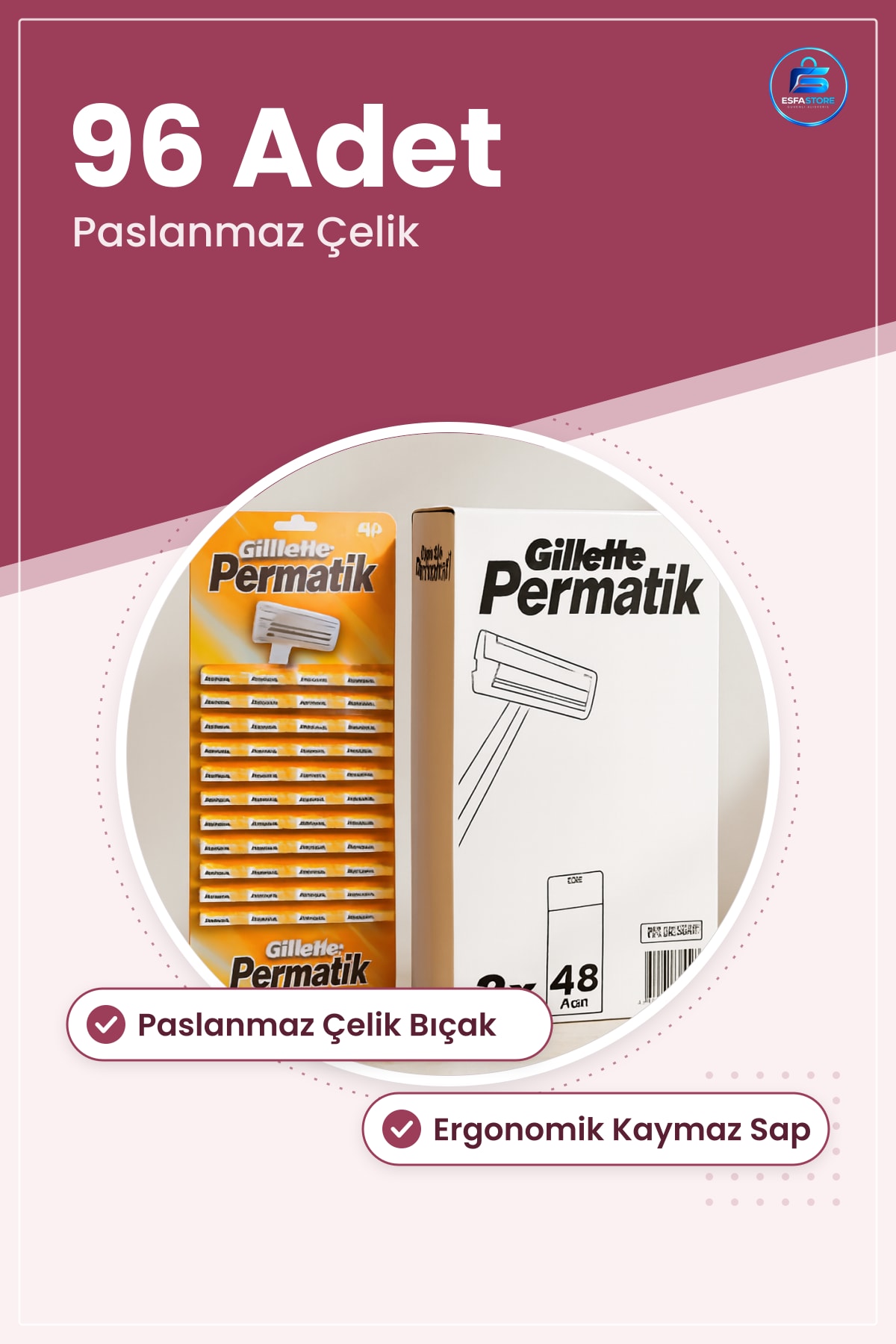 Tıraş Bıçağı Tek Bıçaklı Saplı Jilet 96 Adet Paslanmaz Çelik Kuaför ve Günlük Kullanım İçin