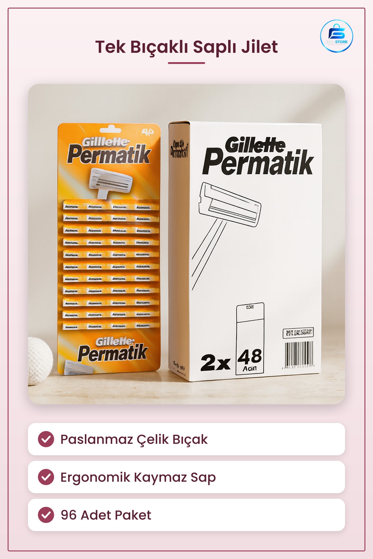 Tıraş Bıçağı Tek Bıçaklı Saplı Jilet 96 Adet Paslanmaz Çelik Kuaför ve Günlük Kullanım İçin