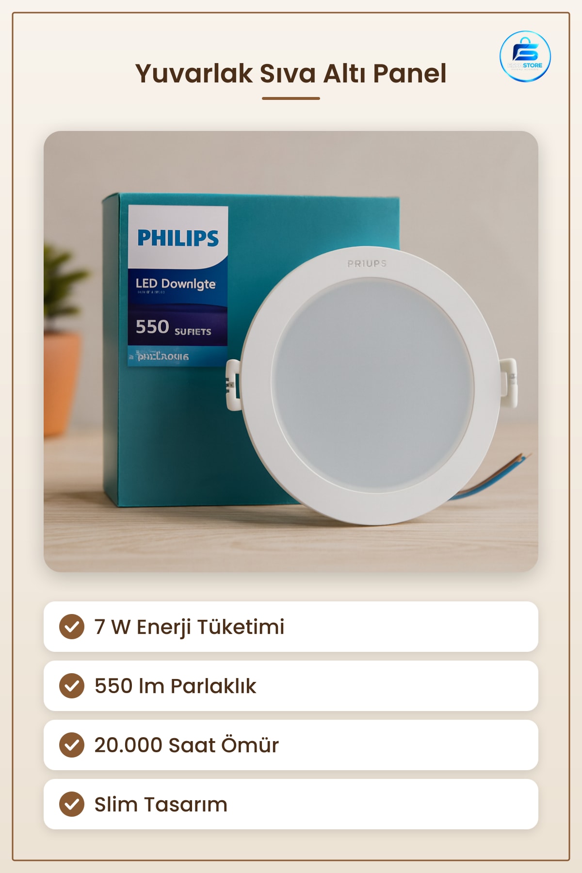 Yuvarlak Sıva Altı LED Slim Panel 7W lm. Saat Ev Ofis Mağaza Koridor Aydınlatma Kullanışlı