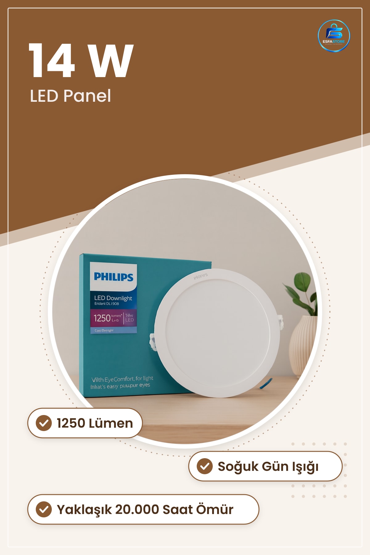 Armatür 14W Yuvarlak Sıva Altı LED Slim Panel 1250 Lumen Soğuk Gün Işığı Ofis Mağaza