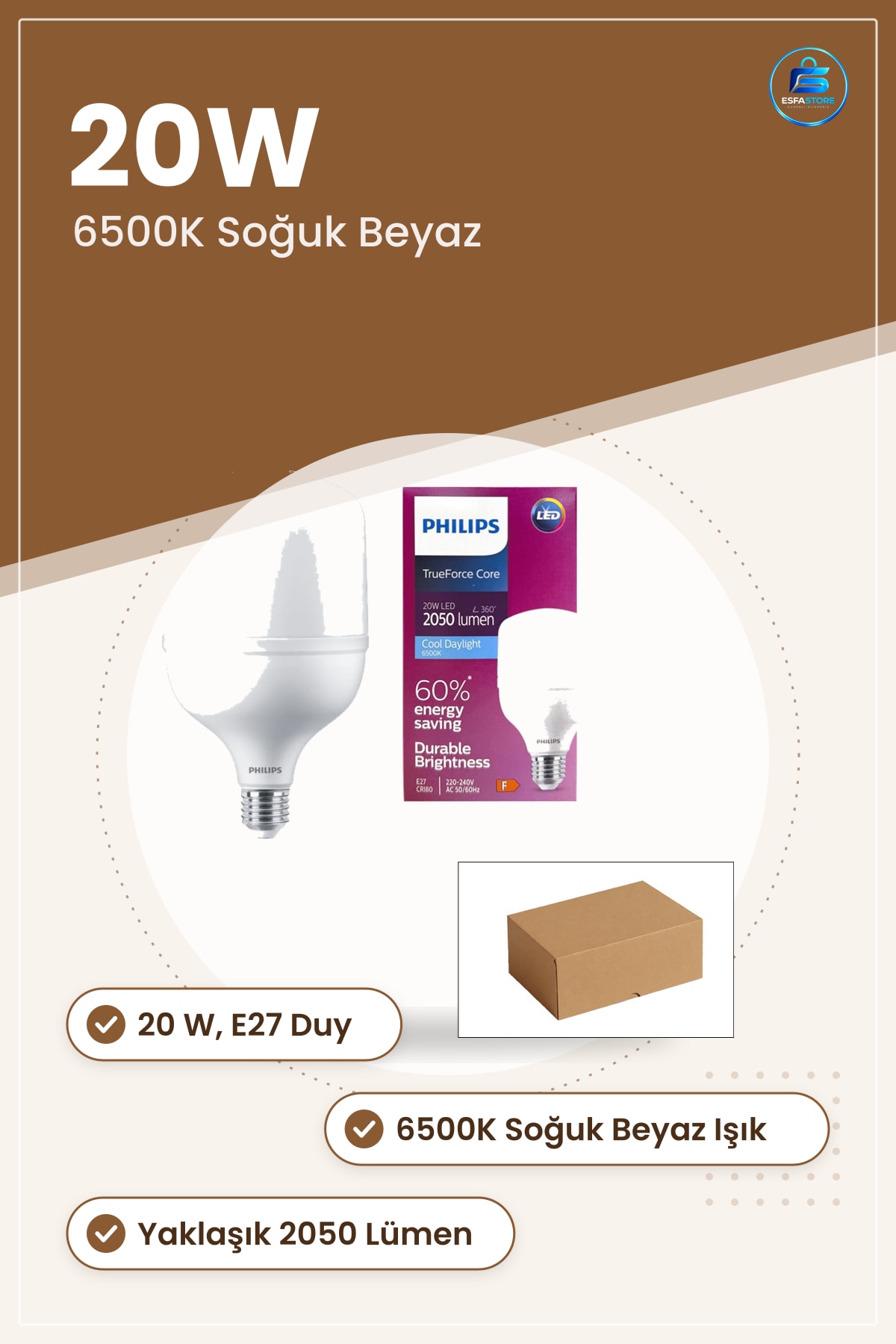 Mini Torch LED Ampul 20W E27 6500K 2050 Lumen Soğuk Beyaz Ev Ofis Atölye Enerji Tasarruflu