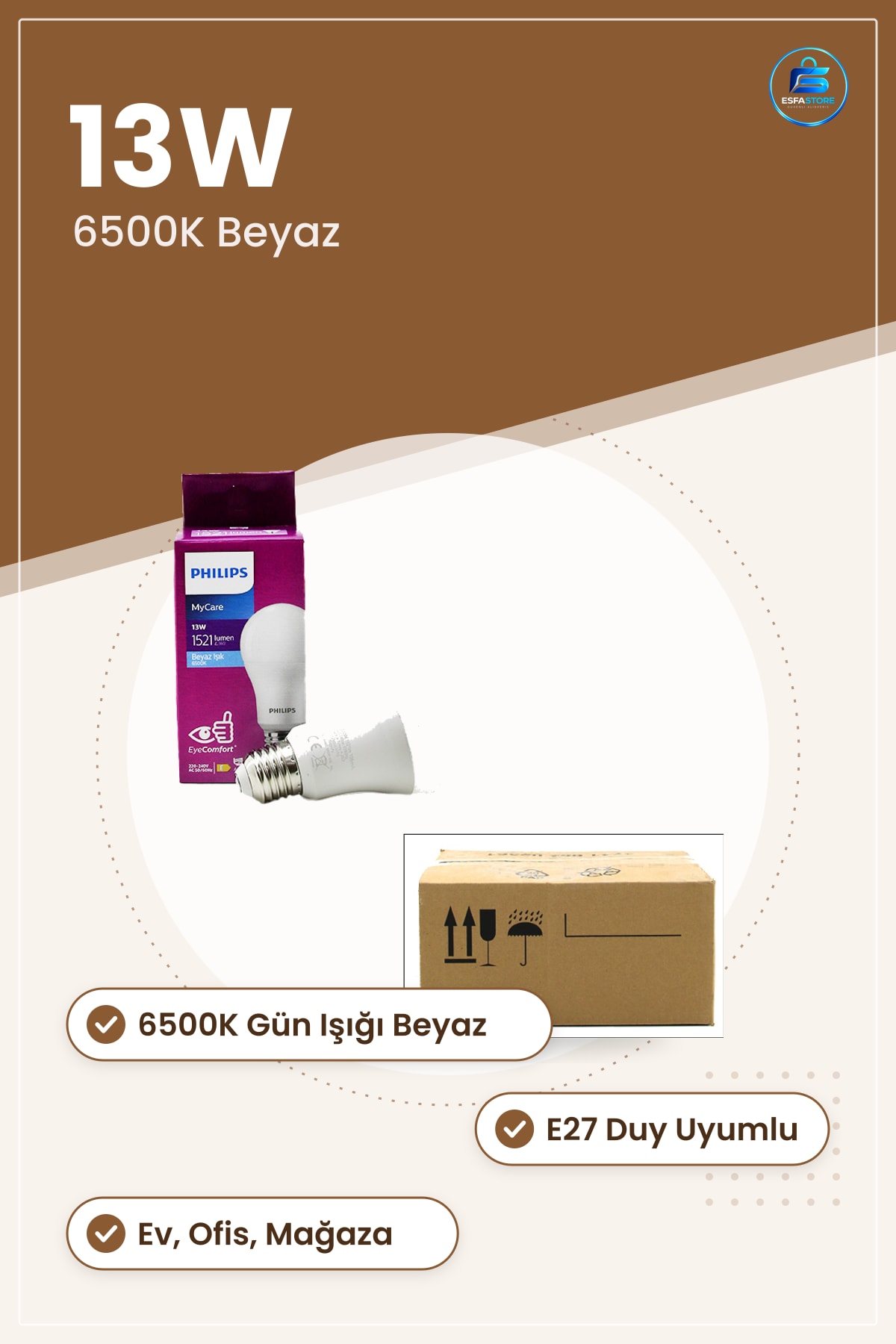 Ampul LED E27 13W 6500K 1521 Lumen Beyaz Işık Ev Ofis Mağaza Gün Işığı Uzun Ömürlü