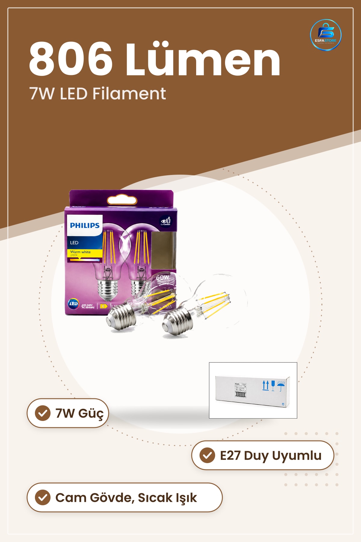 LED Filament Rustik Ampul E27 7W Lümen Cam Gövde Sıcak Işık Dekoratif Kafe Restoran Mekan