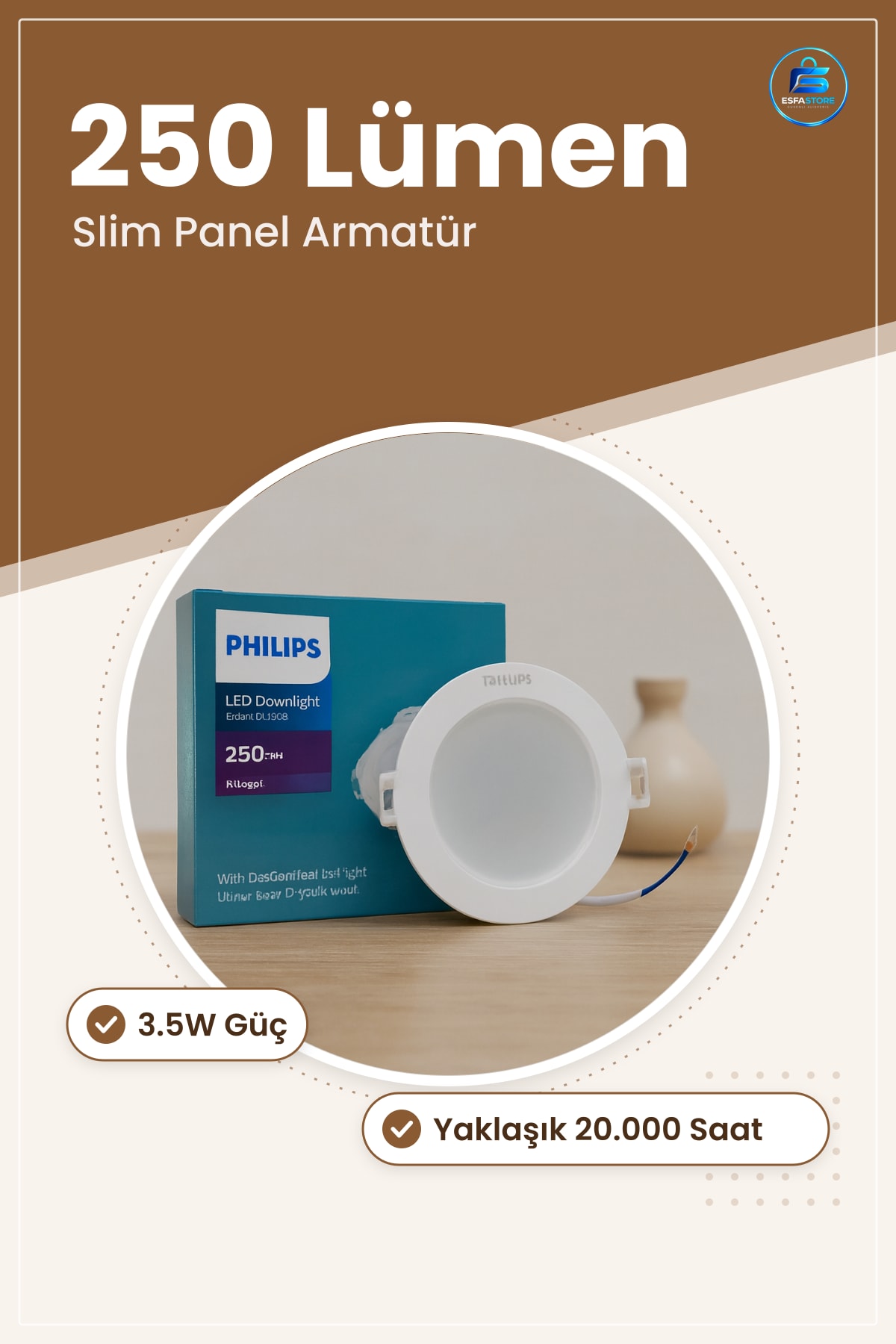 Armatür Yuvarlak LED Slim Panel 3.5W 250 Lumen Sıva Altı Ofis Mağaza Koridor Ev İçin