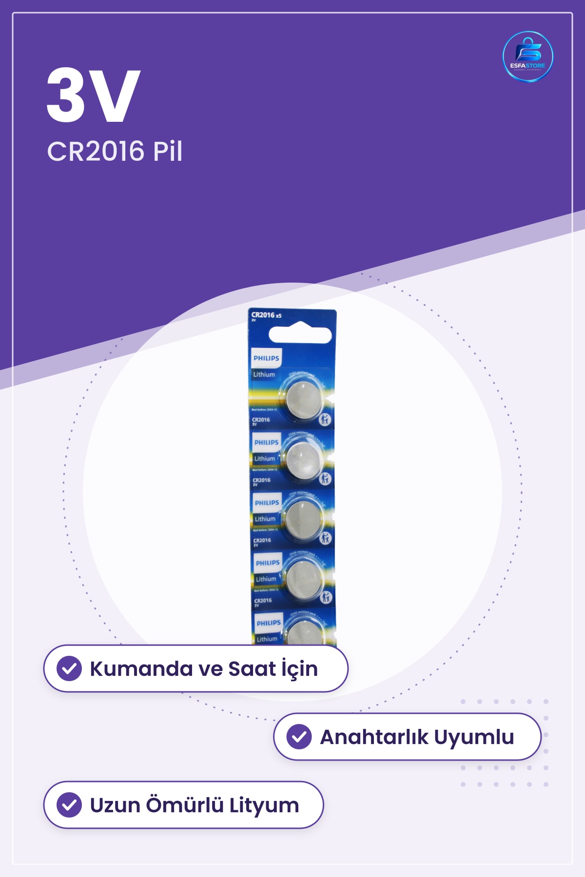 Düğme Pil CR2016 Lityum 3V Kumanda Saat ve Anahtarlık İçin Uzun Ömürlü Stabil Güç Kaynağı