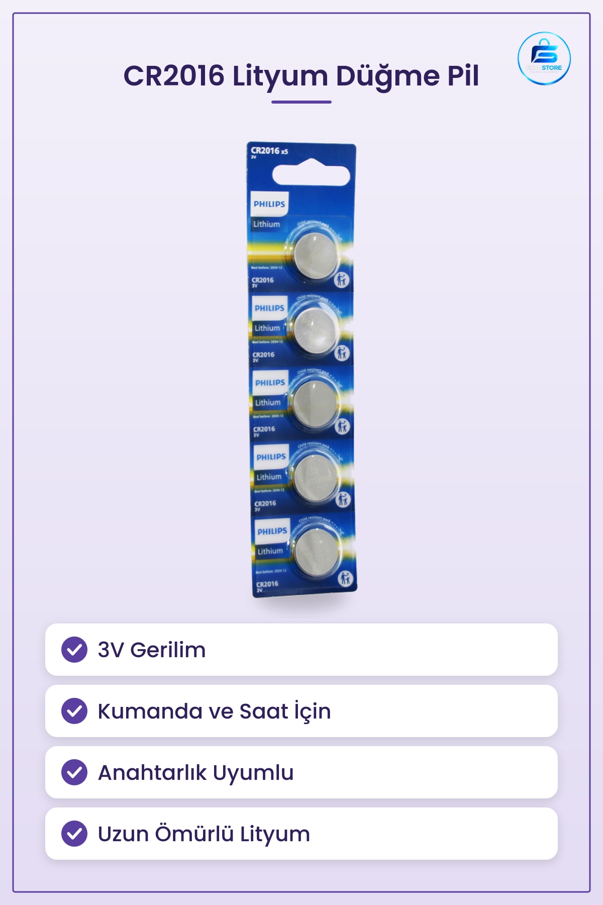 Düğme Pil CR2016 Lityum 3V Kumanda Saat ve Anahtarlık İçin Uzun Ömürlü Stabil Güç Kaynağı