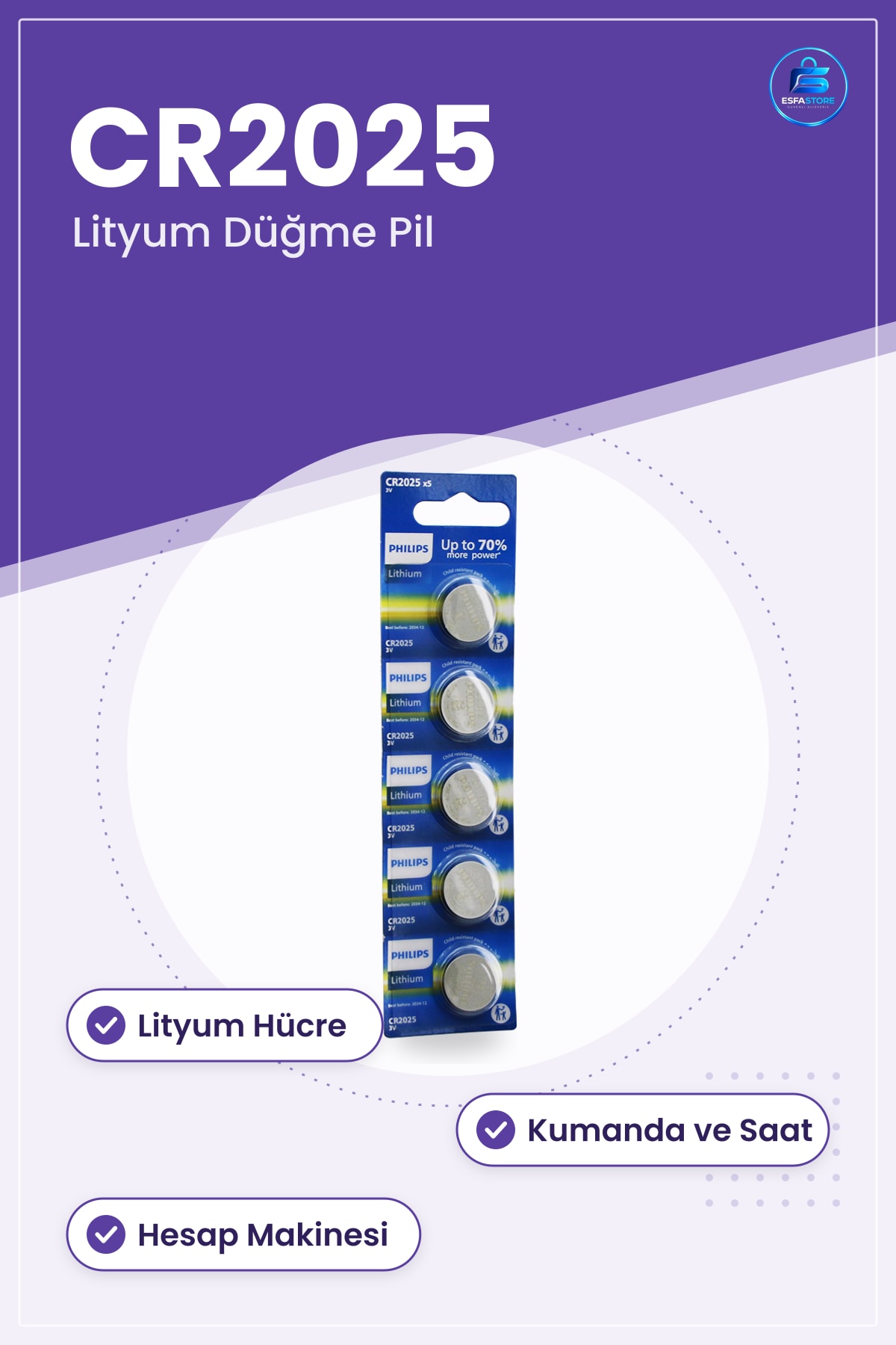 Pil CR2025 Lityum Düğme 3V 5 Adet Kumanda Saat Hesap Makinesi Uyumlu Uzun Raf Ömrü