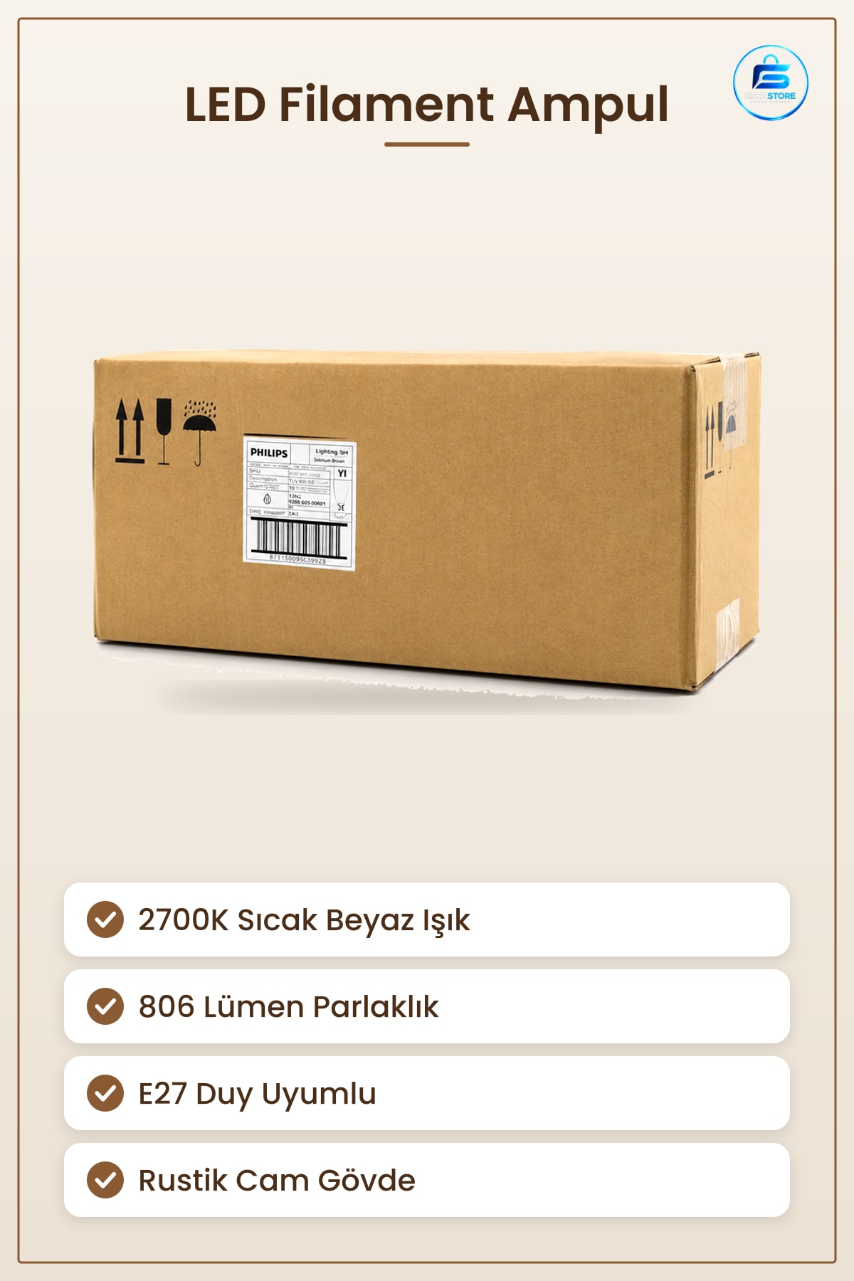 LED Filament Ampul E27 2700K Rustik G93 Sıcak Beyaz Dekoratif Avize Kafe Restoran Aydınlatma