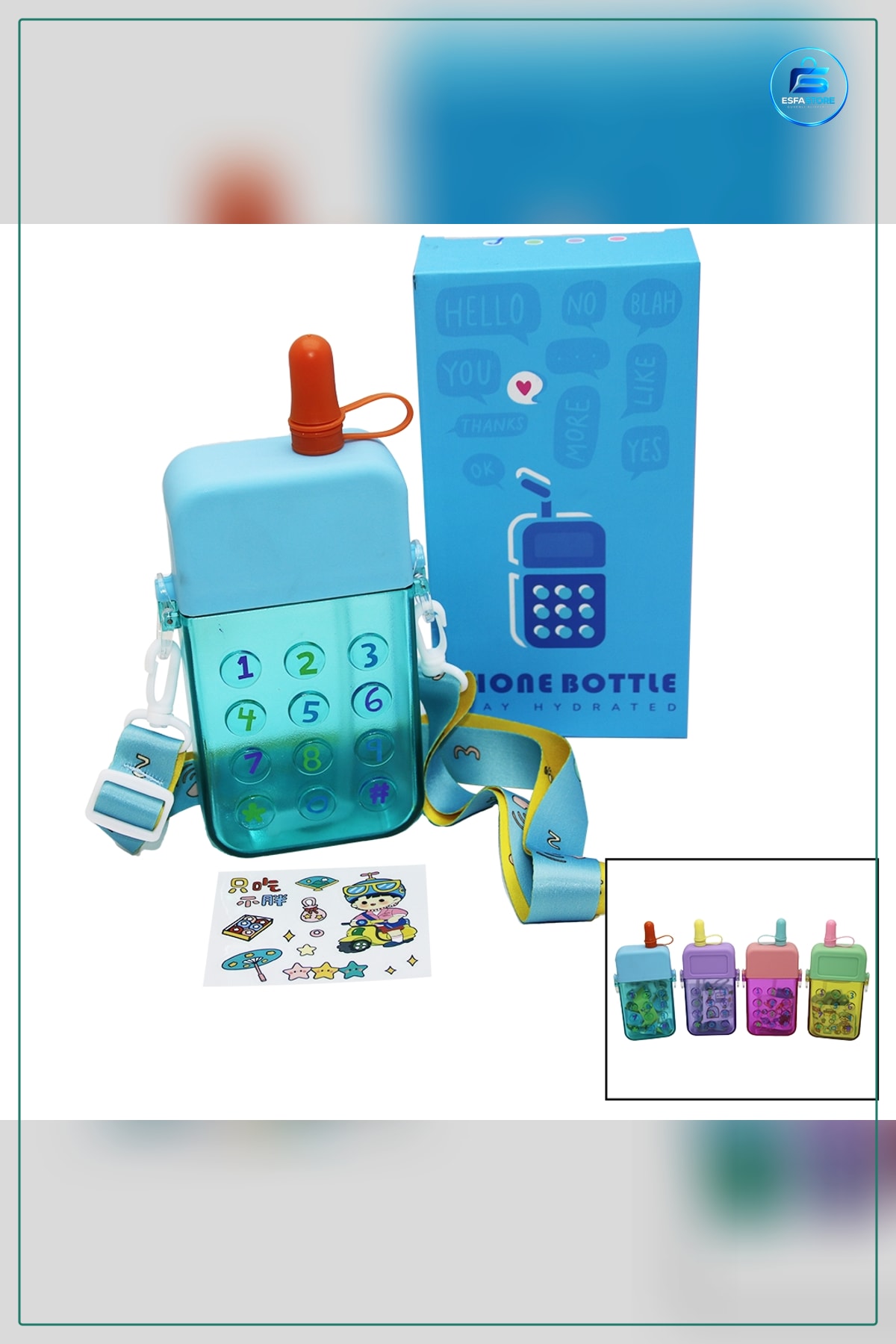 Spor Matara 300 ml Telefon Modeli Pipetli Vidalı Kapak Askılı Su Matarası Okul Yürüyüş Seyahat