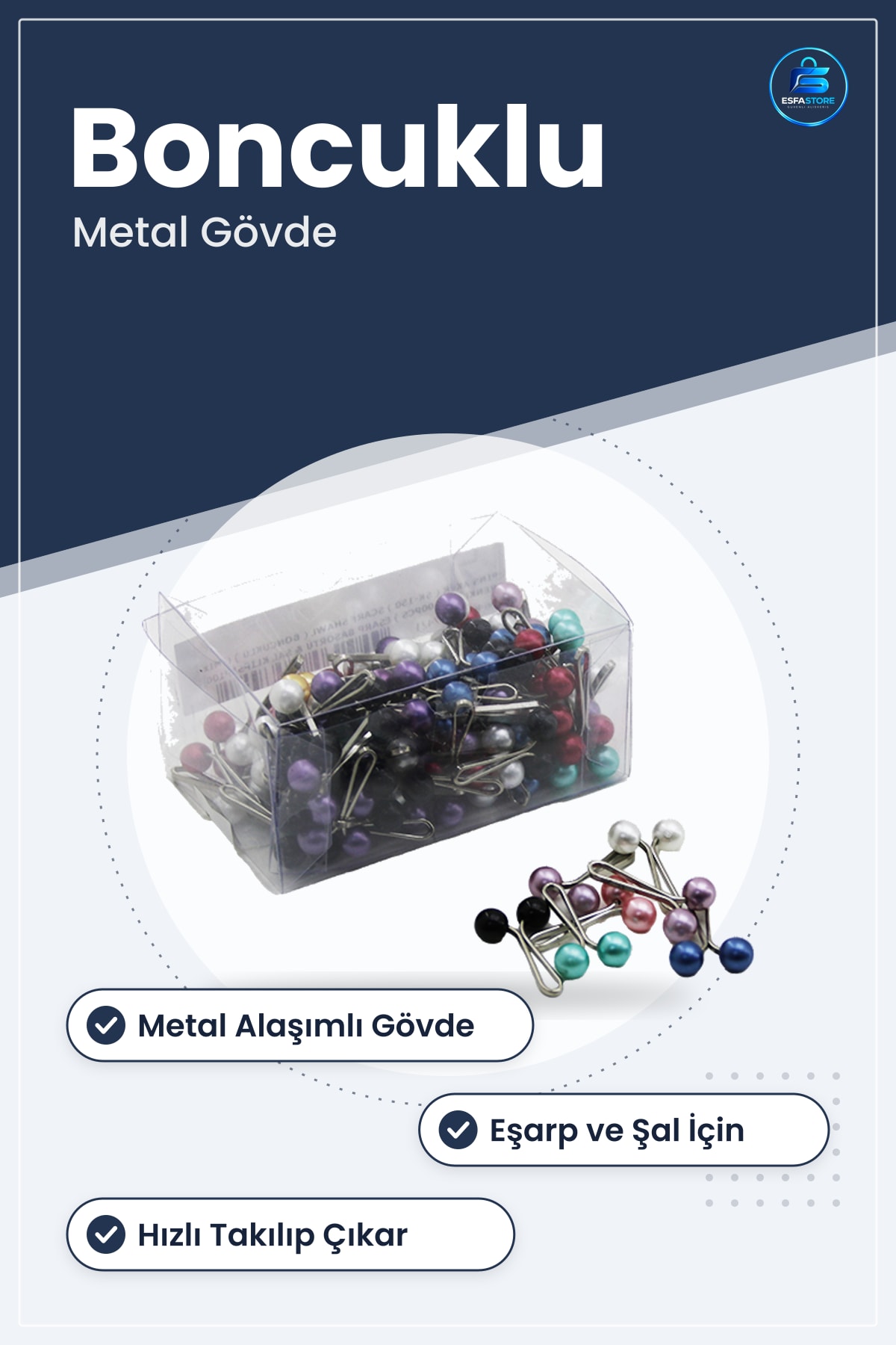 Boncuklu Eşarp Şal Klipsi Metal Alaşımlı Gövde Dekoratif Boncuk Başlı Saç Aksesuarı