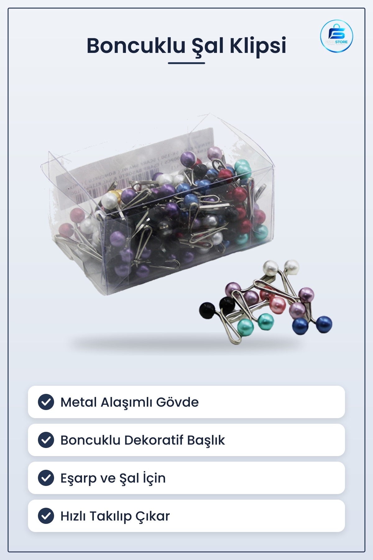 Boncuklu Eşarp Şal Klipsi Metal Alaşımlı Gövde Dekoratif Boncuk Başlı Saç Aksesuarı