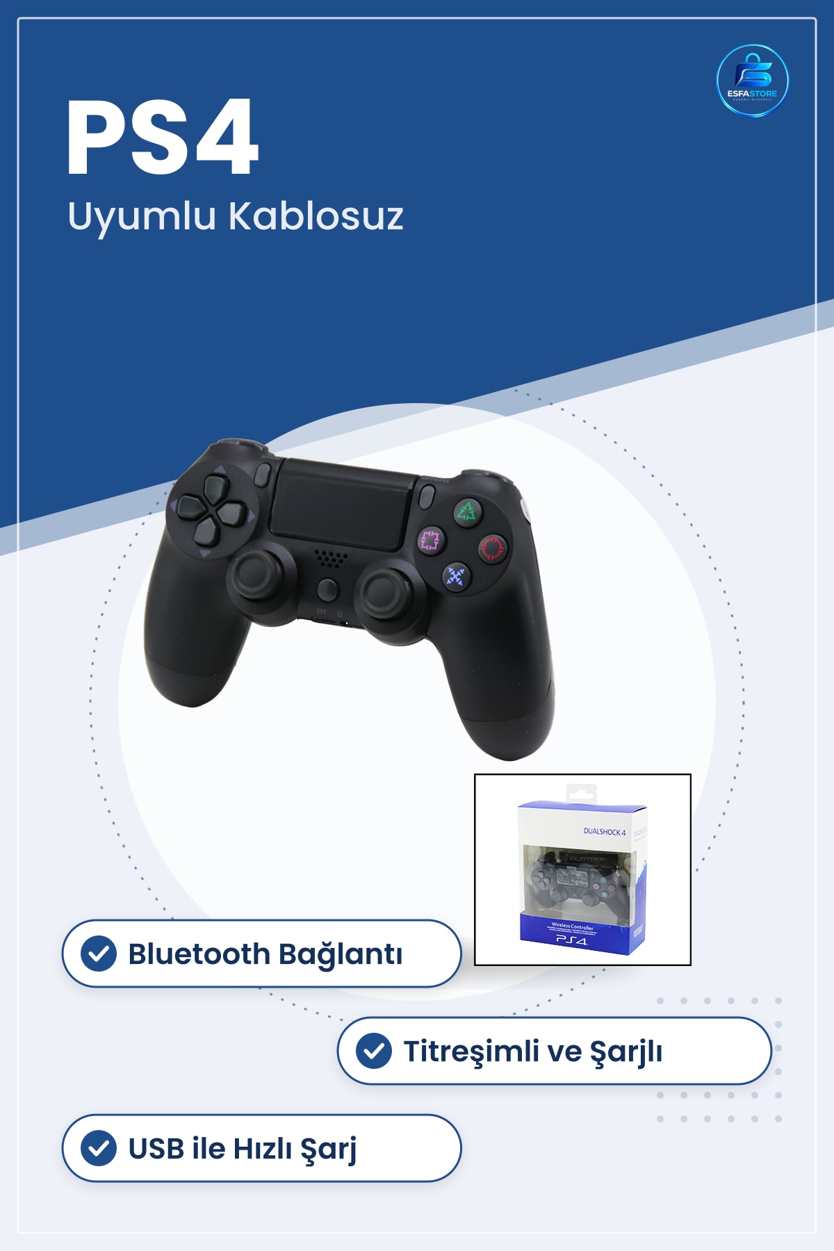 Konsol Gamepad Joystick PS4 Uyumlu Kablosuz Analog Oyun Kolu Bluetooth Titreşimli Şarjlı Kumanda