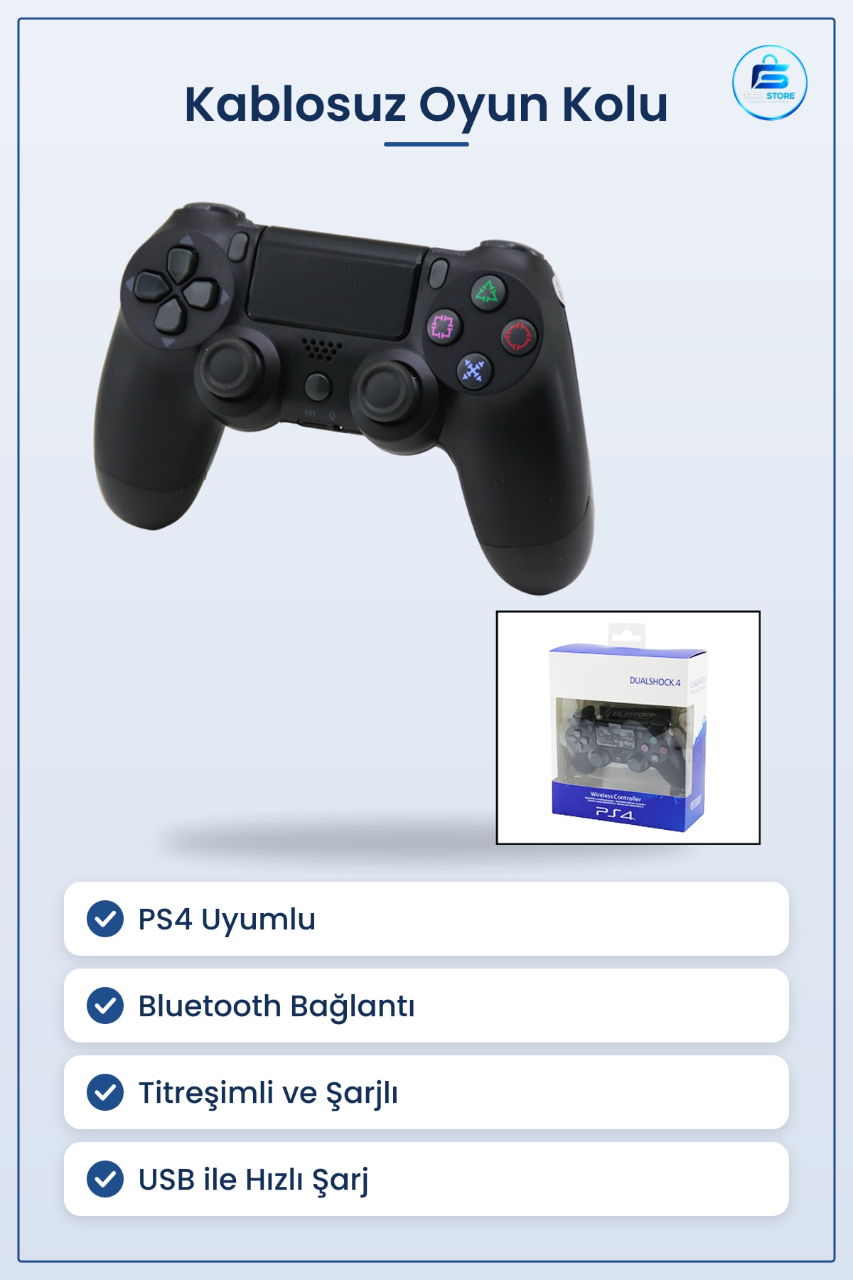Konsol Gamepad Joystick PS4 Uyumlu Kablosuz Analog Oyun Kolu Bluetooth Titreşimli Şarjlı Kumanda