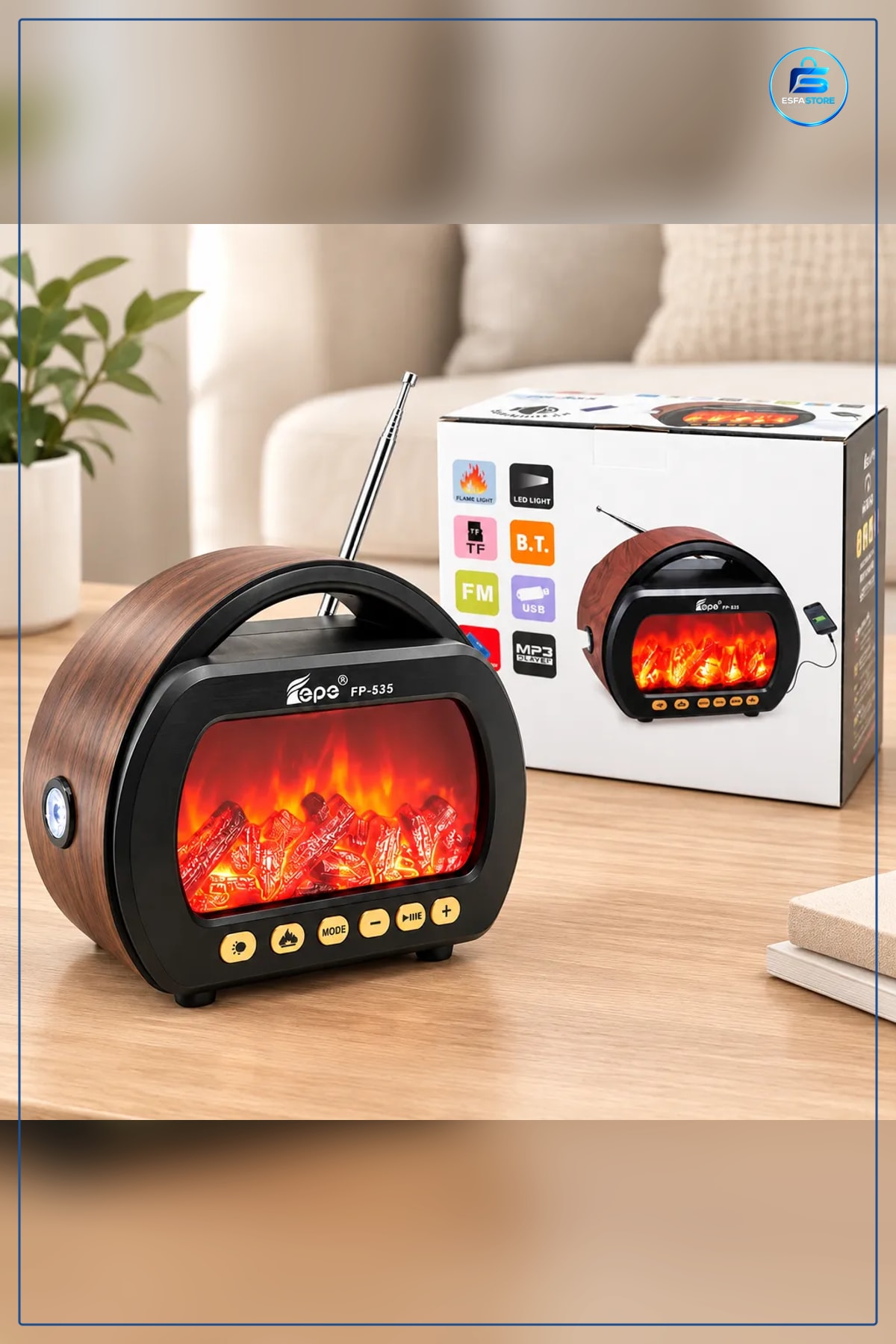 Bluetooth Hoparlör Şömineli Radyo Fenerli AM FM SW USB Type-C TF Kart Retro Kamp Piknik