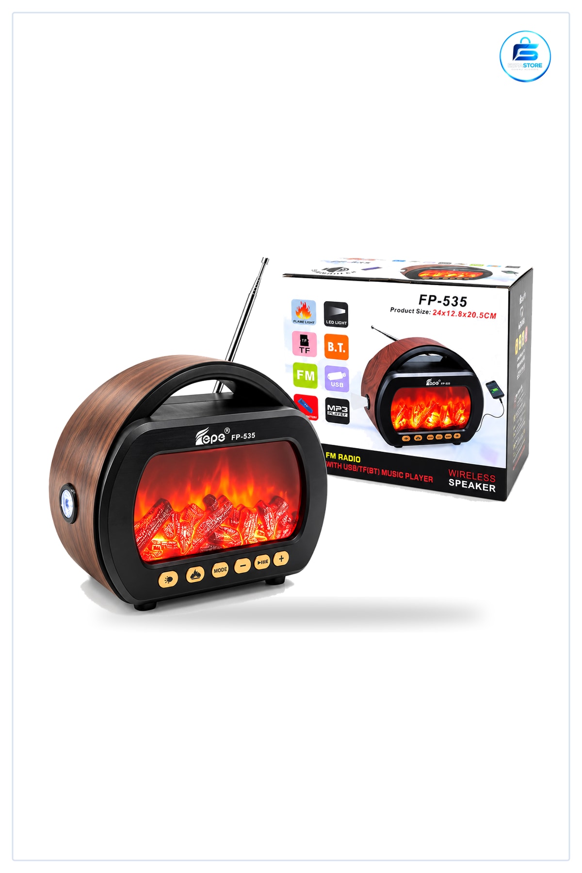 Bluetooth Hoparlör Şömineli Radyo Fenerli AM FM SW USB Type-C TF Kart Retro Kamp Piknik