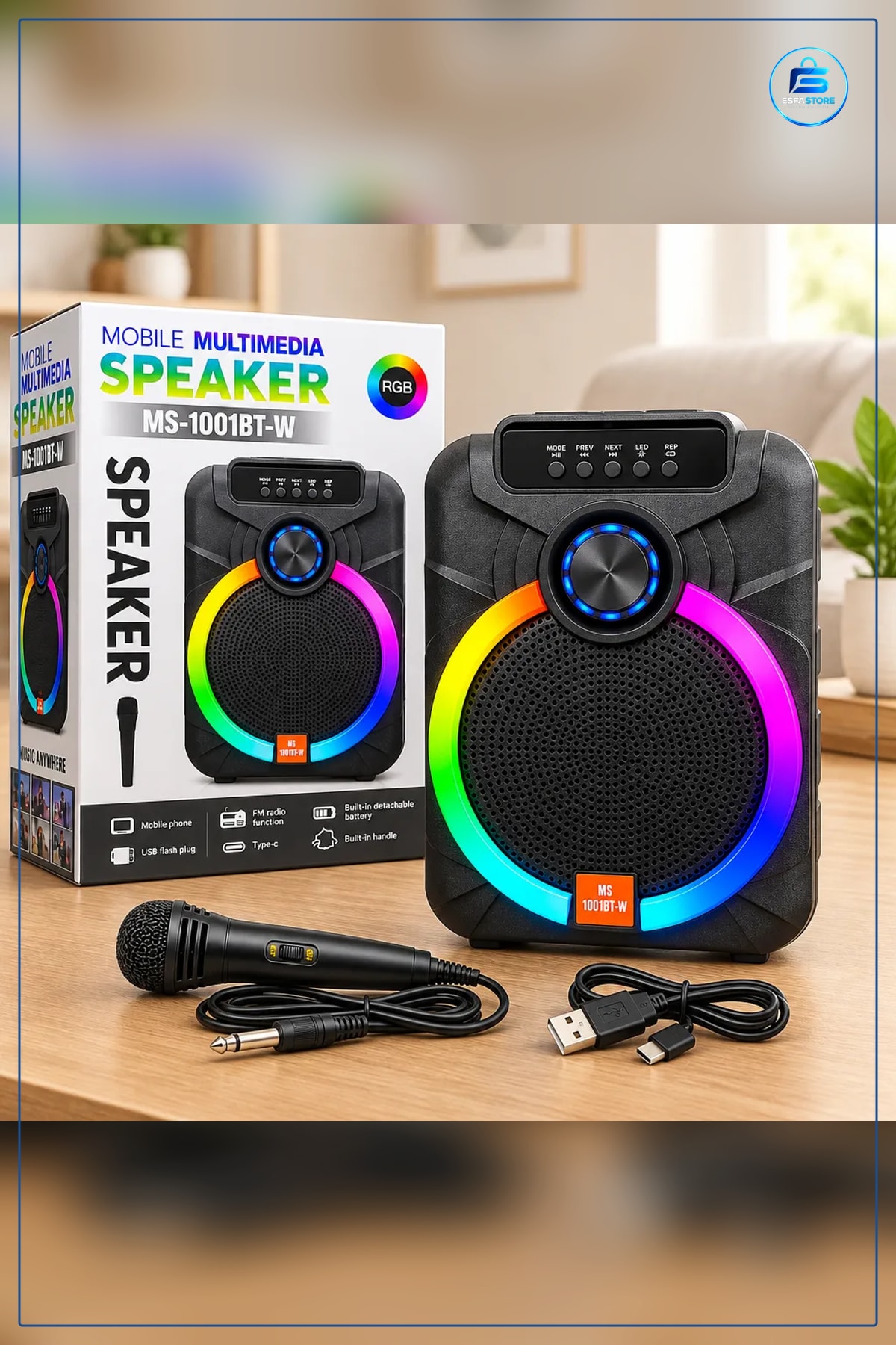 Bluetooth Hoparlör " Karaoke Mikrofonlu Şarjlı RGB Taşınabilir Ses Sistemi Parti Ev