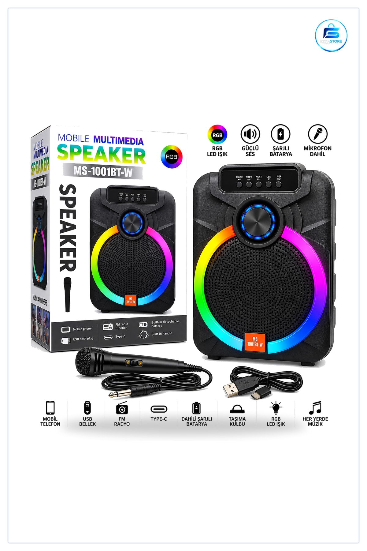 Bluetooth Hoparlör " Karaoke Mikrofonlu Şarjlı RGB Taşınabilir Ses Sistemi Parti Ev