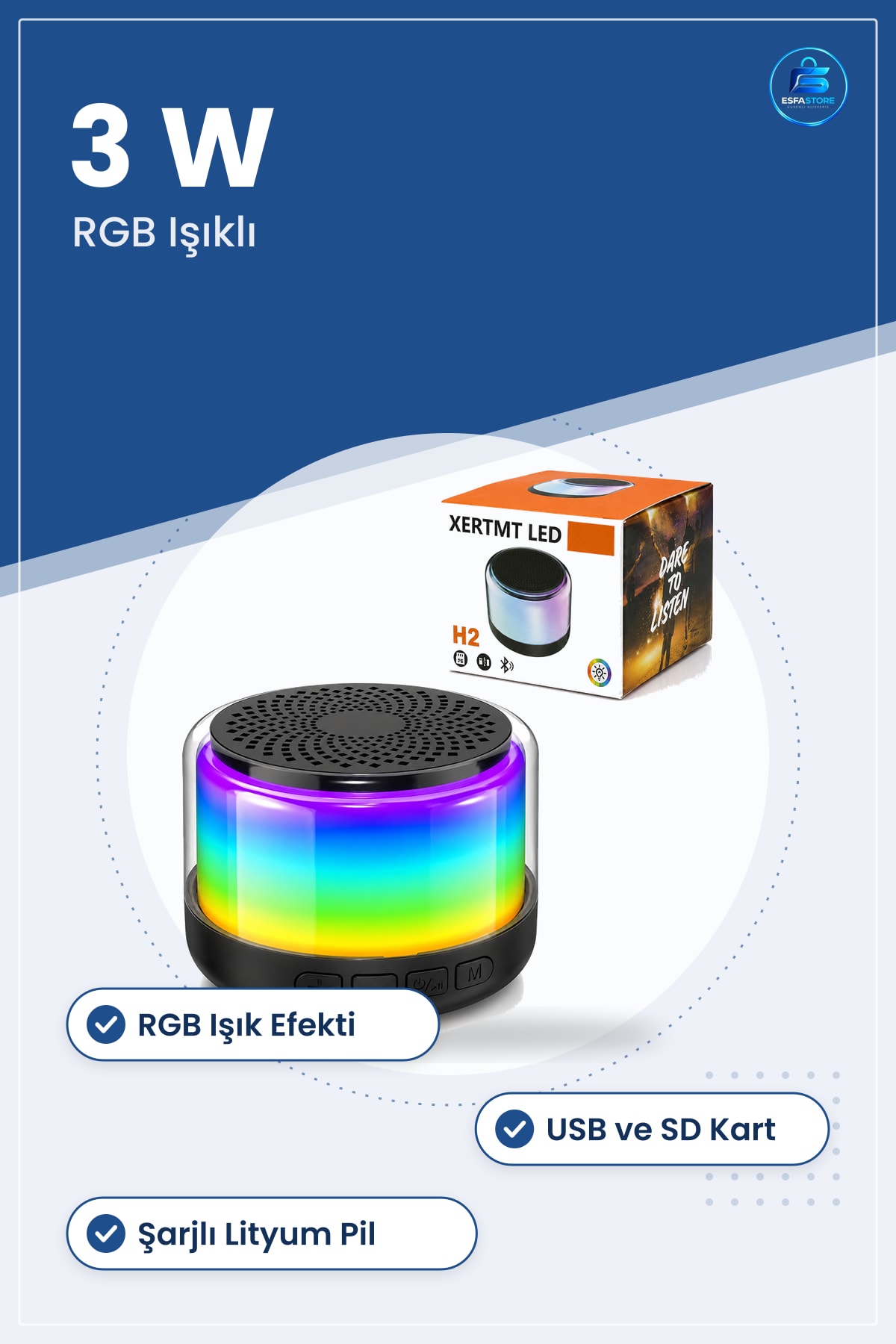 Bluetooth Hoparlör 3W RGB USB SD Şarjlı Taşınabilir Işıklı Kablosuz Ev Ofis Seyahat