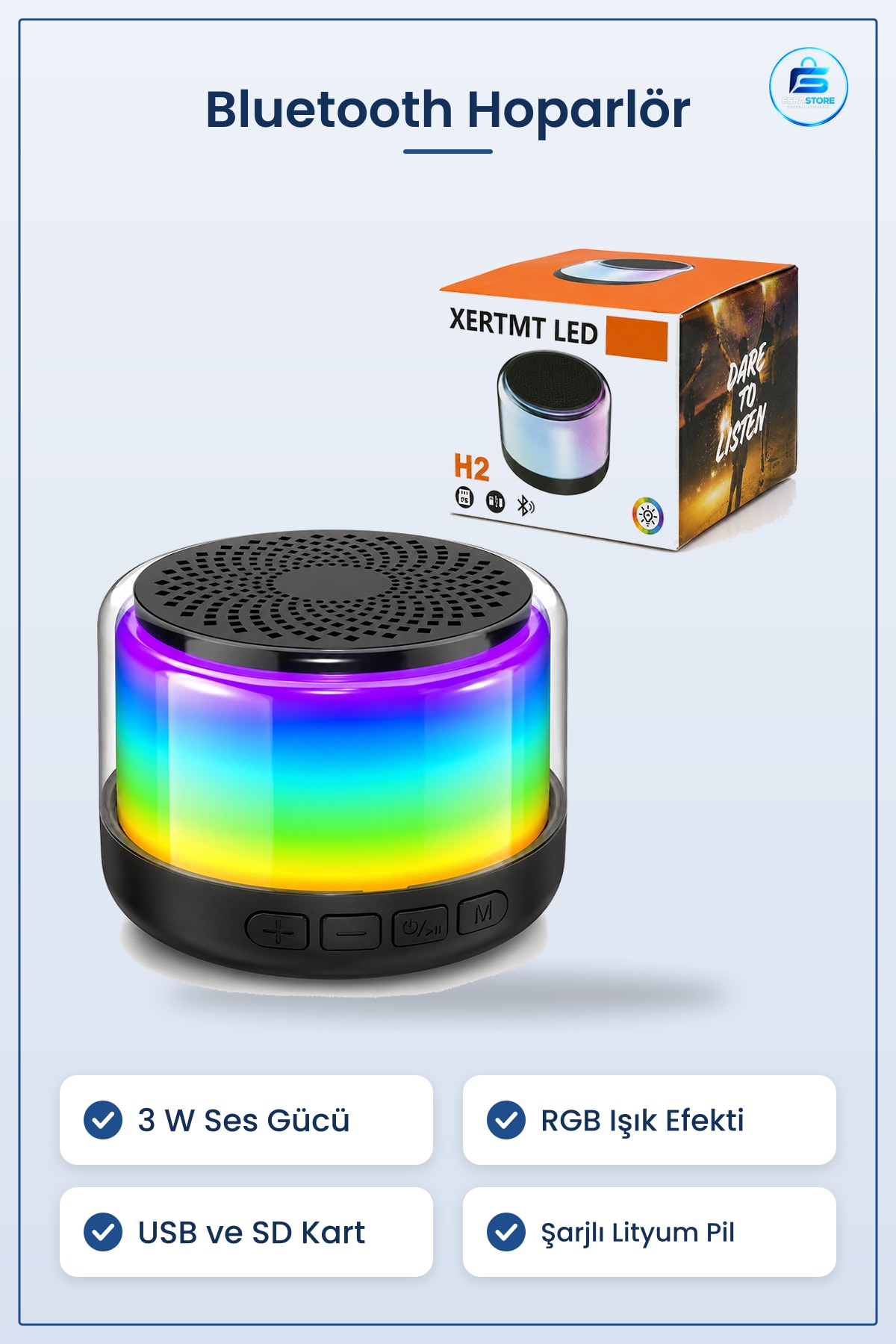 Bluetooth Hoparlör 3W RGB USB SD Şarjlı Taşınabilir Işıklı Kablosuz Ev Ofis Seyahat