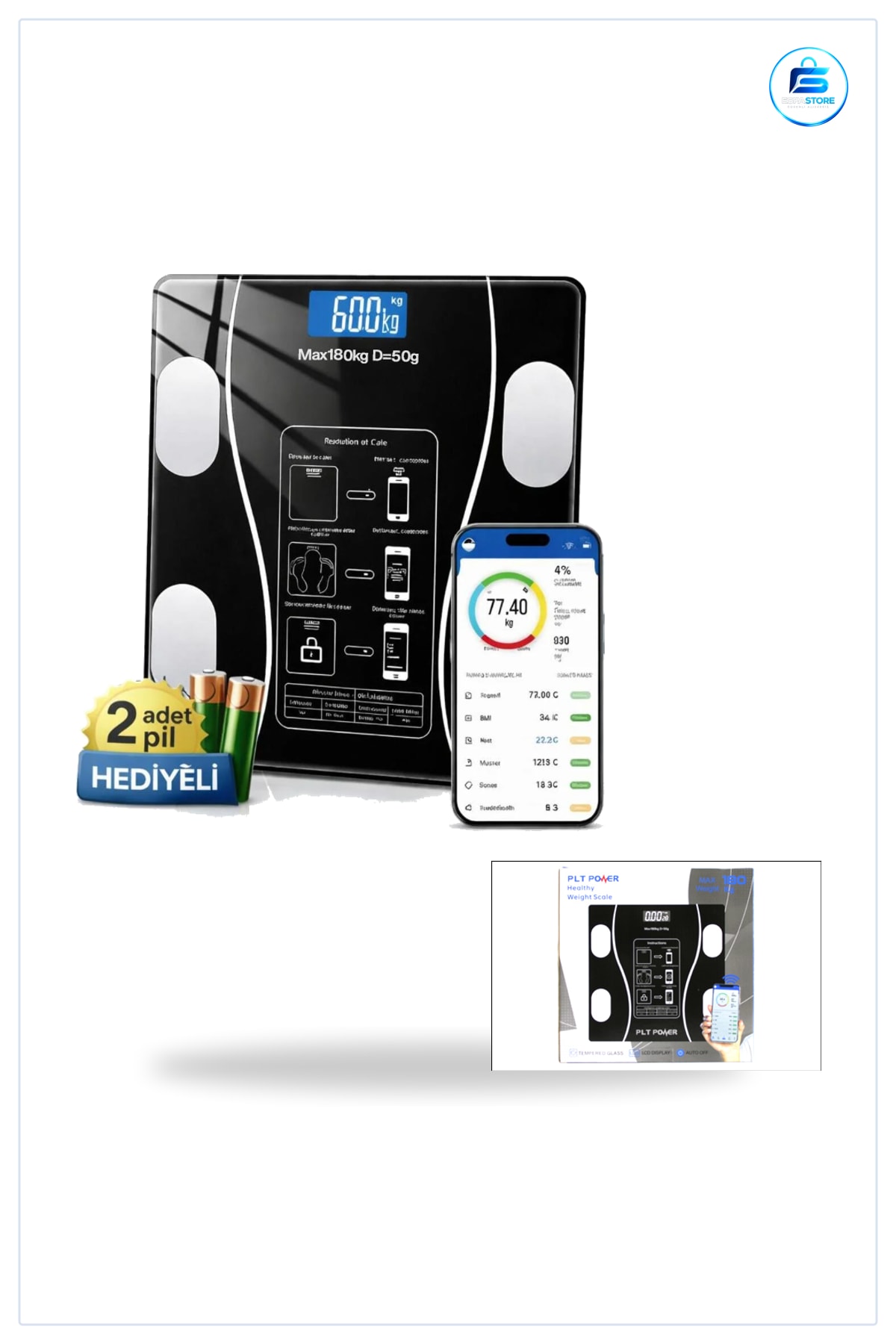 Vücut Analizli Bluetooth Dijital Baskül 180kg/50g Tartı Akıllı Kilo Yağ Kas Oranı Ölçer Banyo