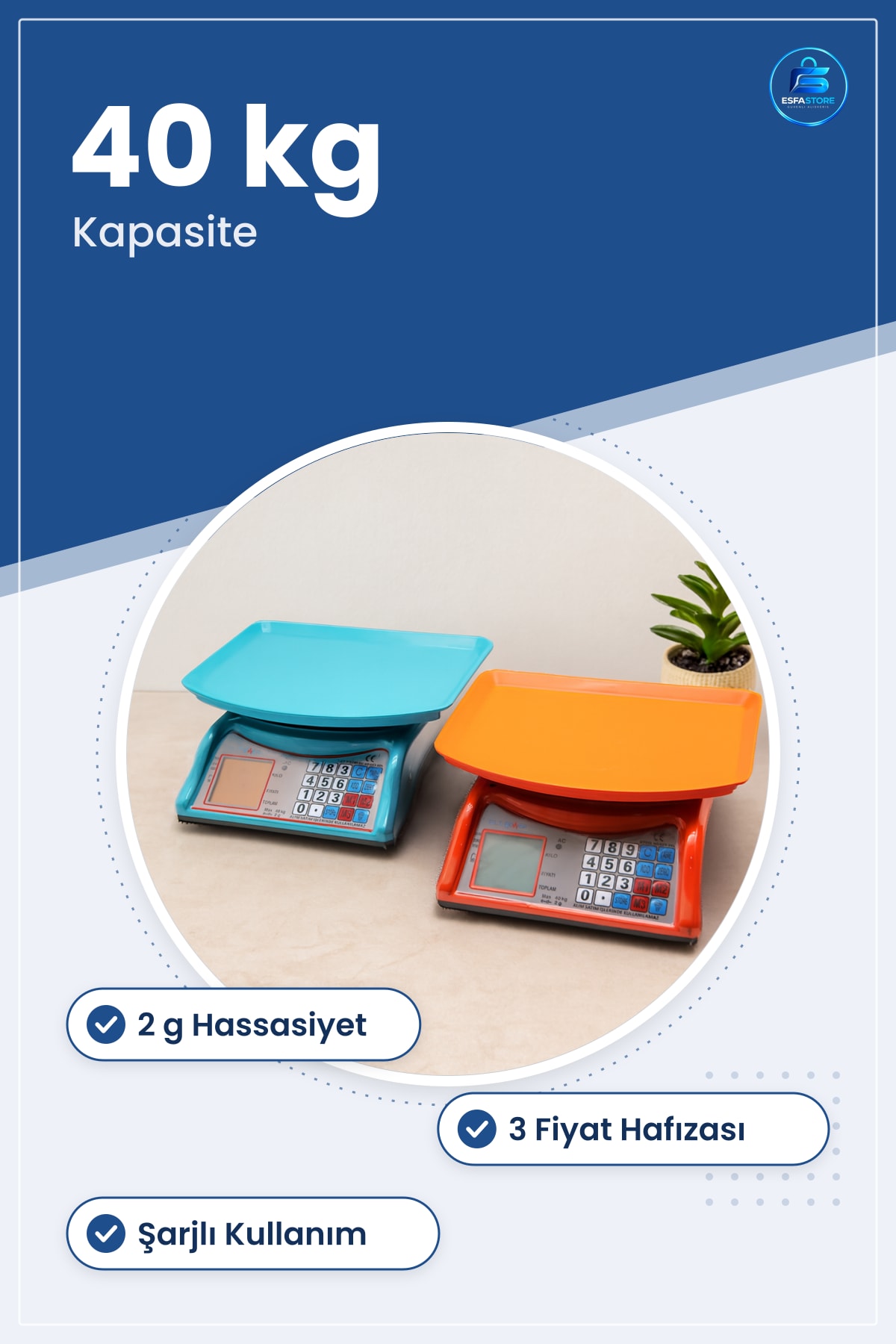 Dijital Mutfak Tartısı Karpuz Terazisi 40kg/2g 3 Fiyat Hafızalı Şarjlı Manav Pazar Tezgah Üstü