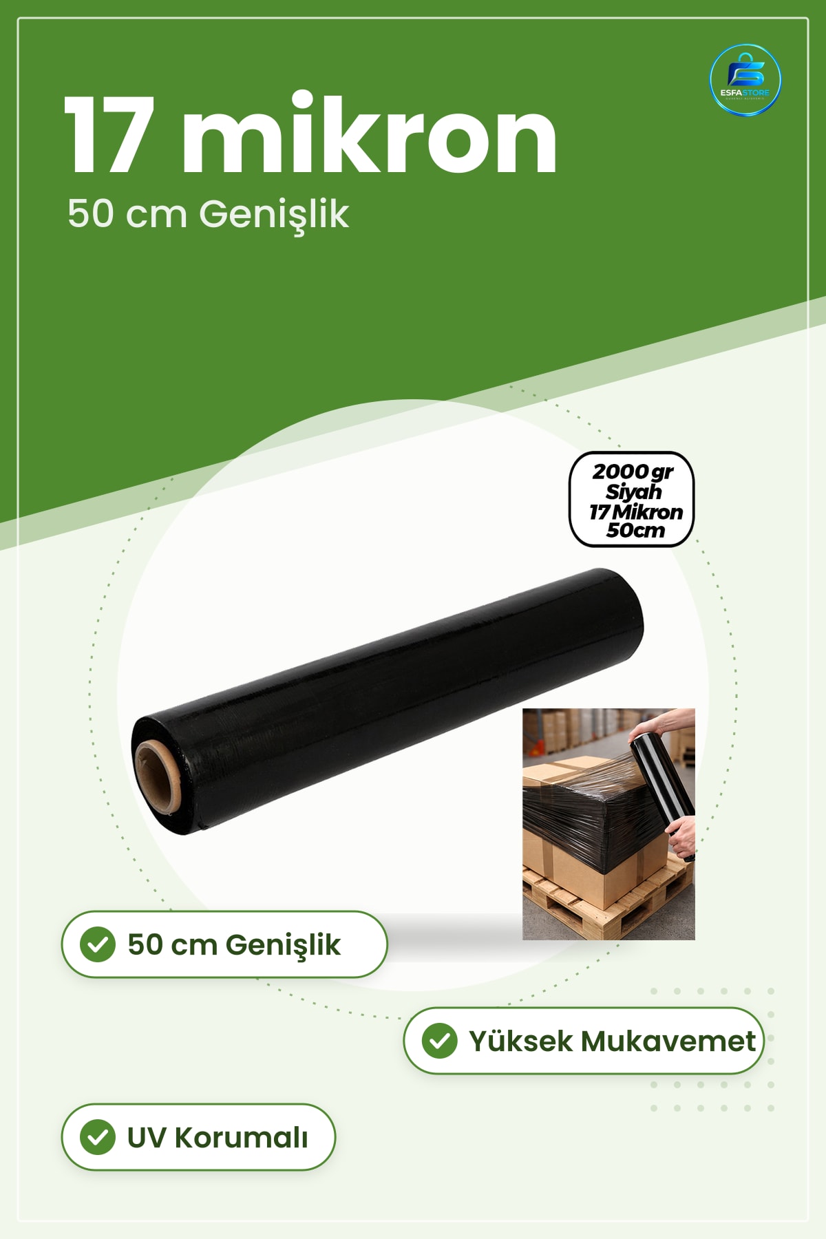Siyah Streç Film Mikron 50 cm Palet Ambalaj Koli Sarma Dayanıklı Yüksek Yapışma Esnek PE