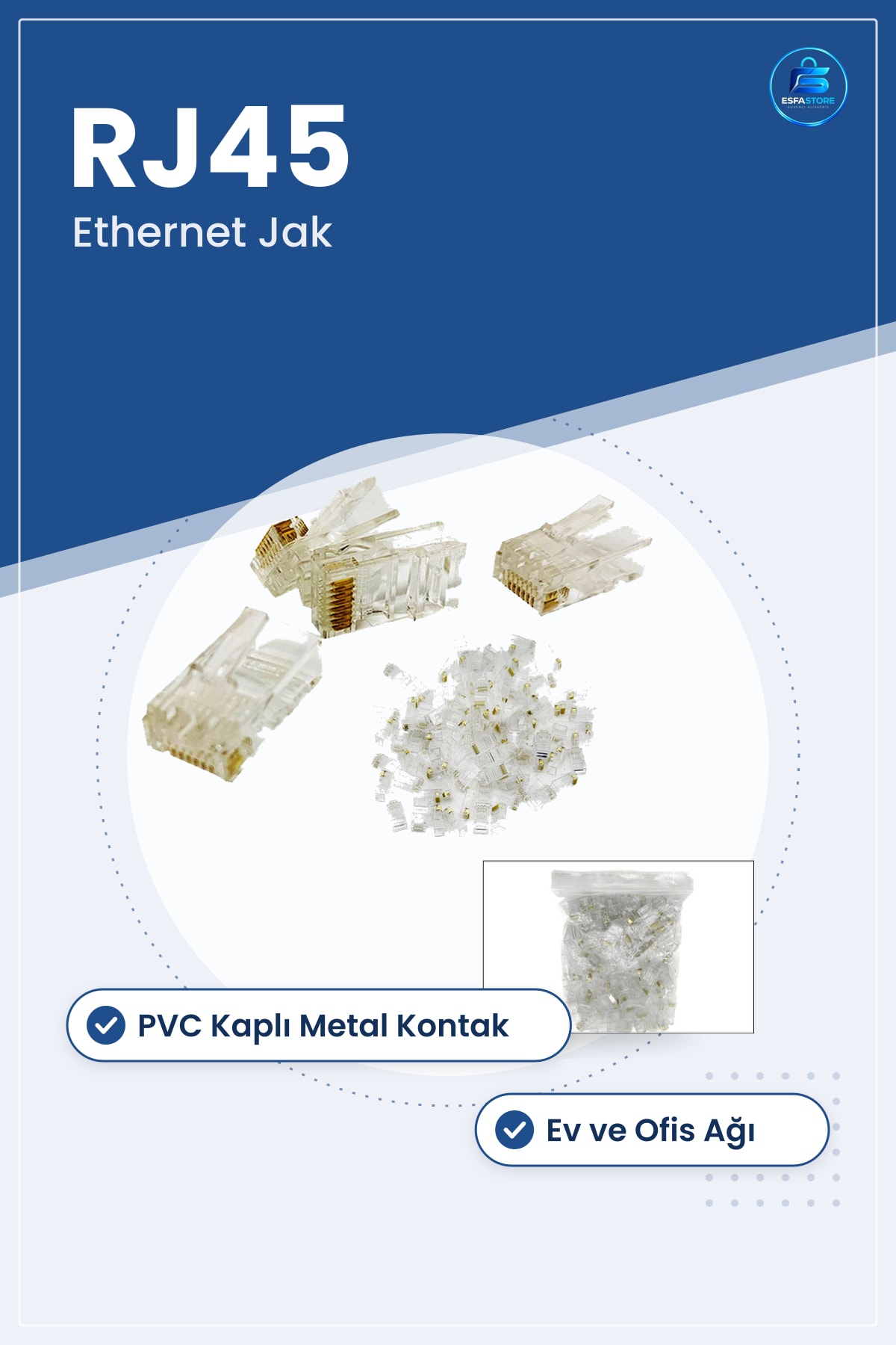 Standart RJ45 Ethernet Jak Network Aksesuarı PVC Kaplı Metal Kontaklı Ağ Bağlantı Konnektörü