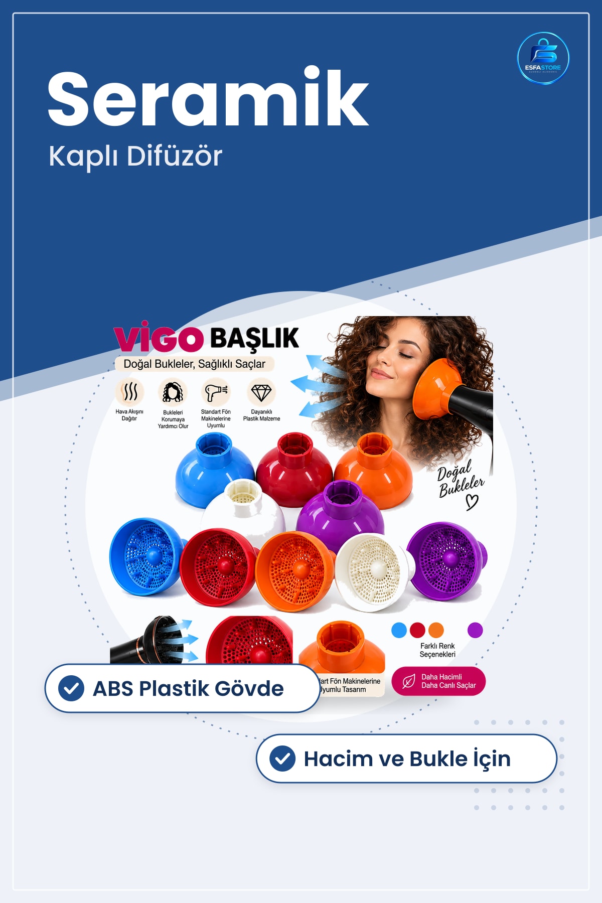 Saç Şekillendirici Başlık Difuzör Hacim Bukle Fön Makinesi Uyumlu Seramik Kaplama Evde Kullanım