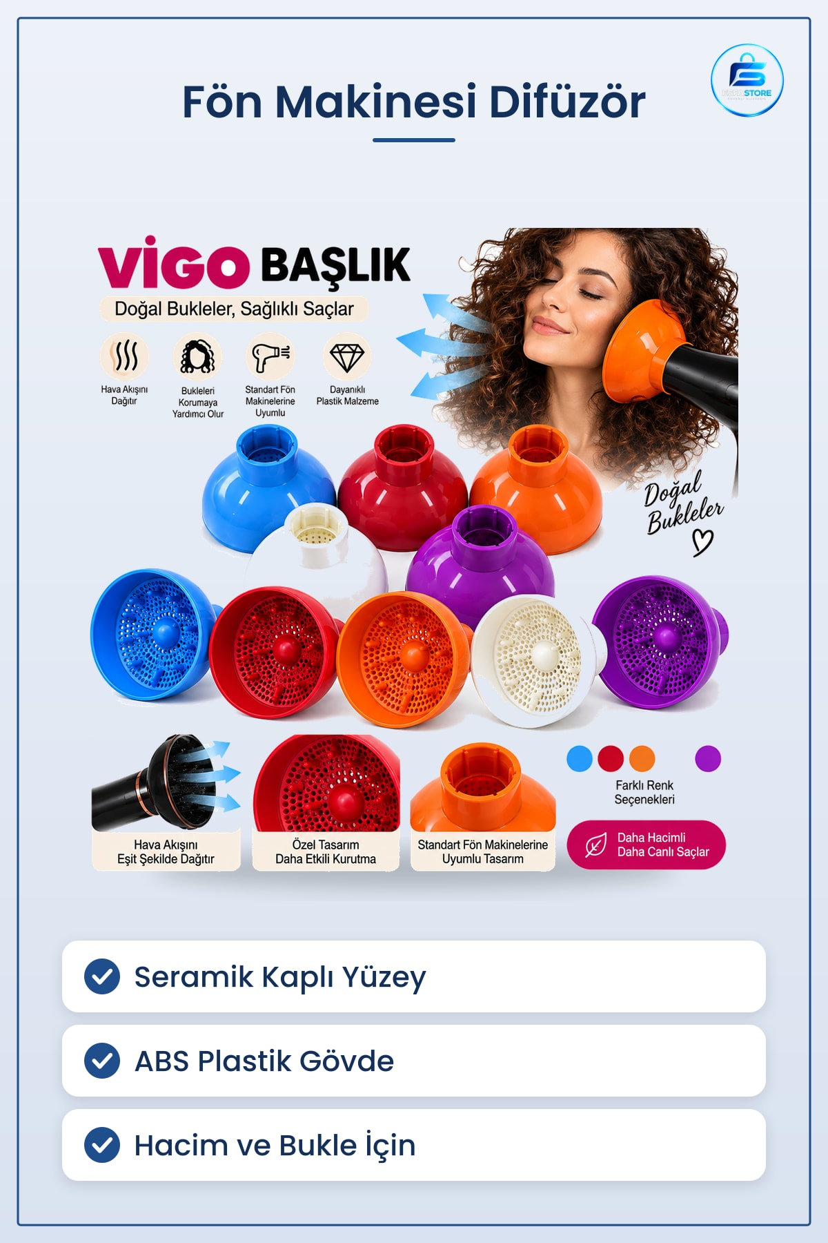 Saç Şekillendirici Başlık Difuzör Hacim Bukle Fön Makinesi Uyumlu Seramik Kaplama Evde Kullanım