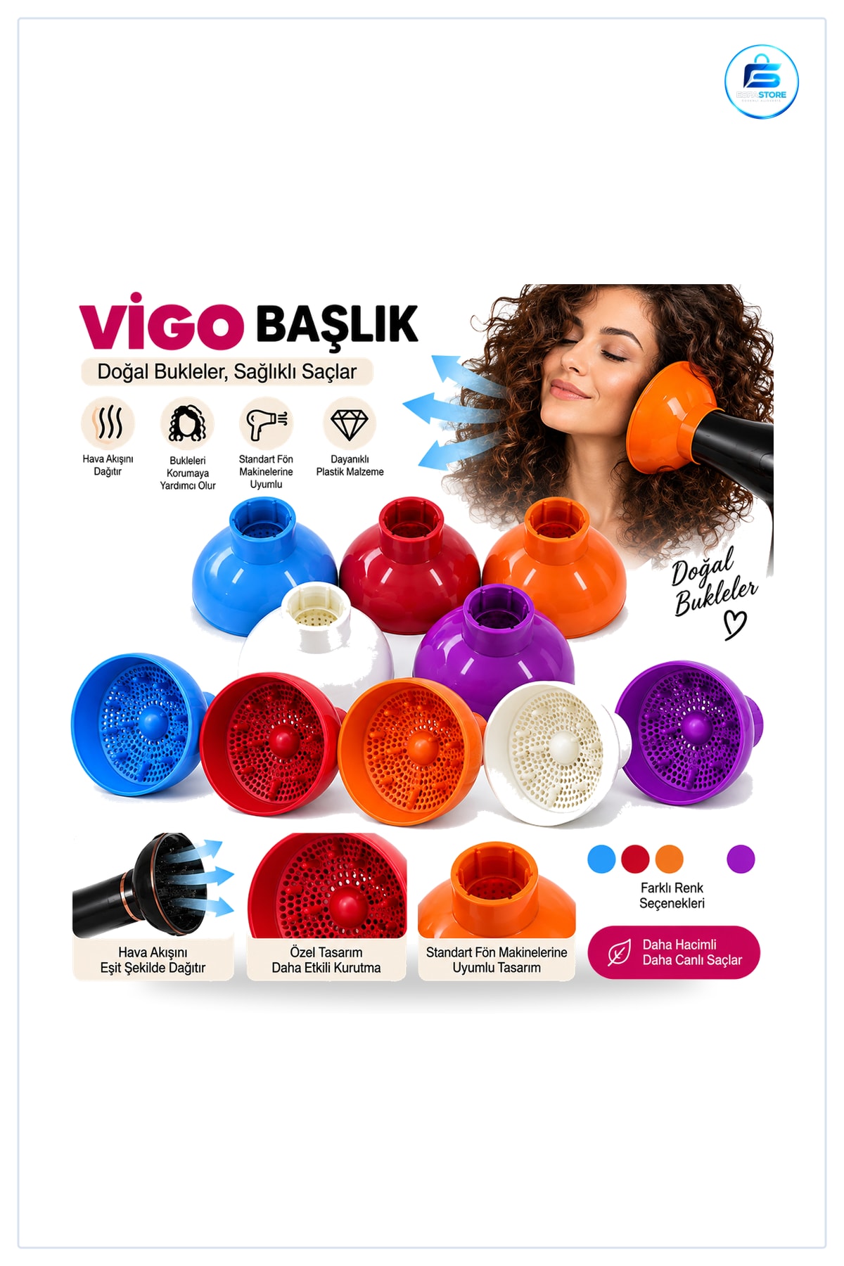 Saç Şekillendirici Başlık Difuzör Hacim Bukle Fön Makinesi Uyumlu Seramik Kaplama Evde Kullanım
