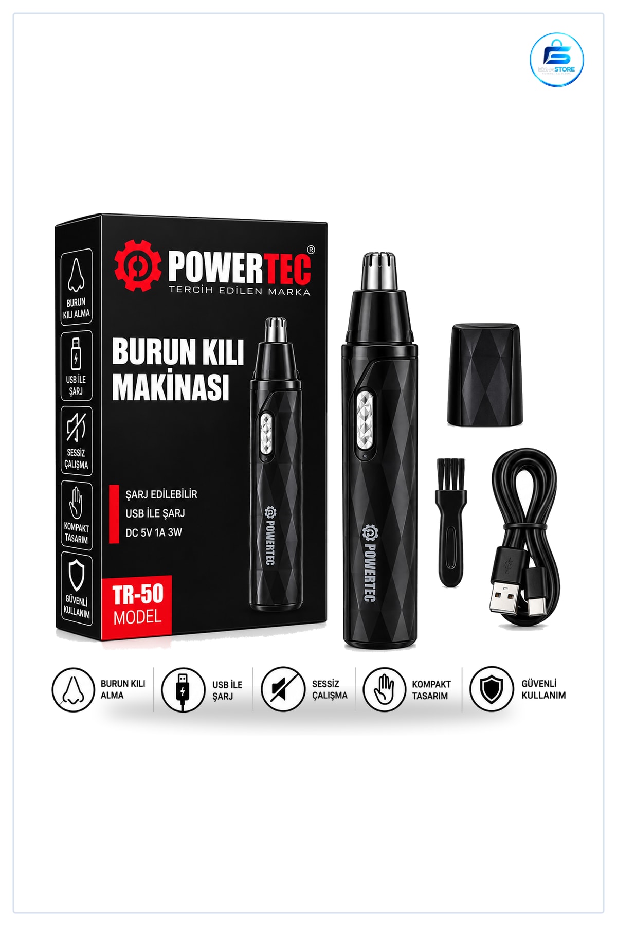 Şarjlı Burun Kıl Traş Makinesi Kalem Model USB Tip C Paslanmaz Çelik Kesici Başlık Bakım