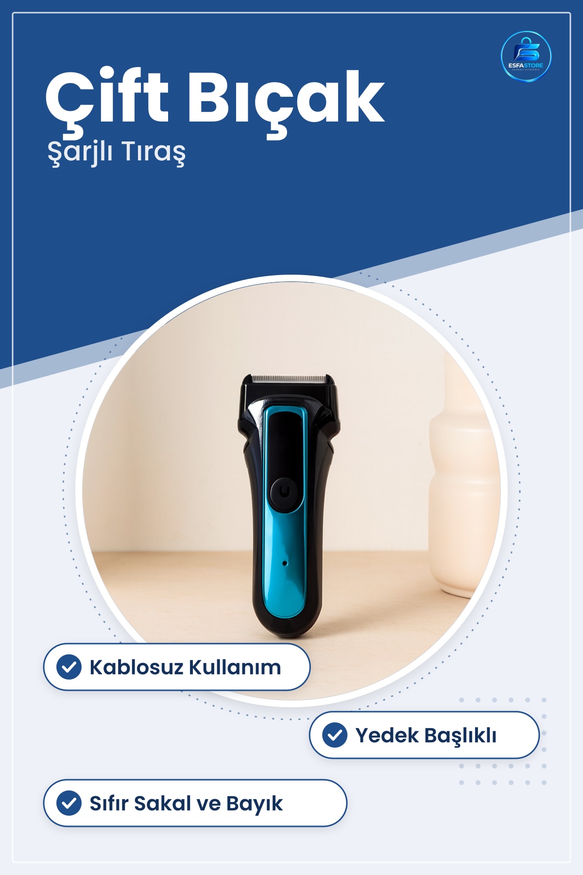 Tıraş Makinesi Şarjlı Çift Bıçaklı Sıfır Sakal Bayık Düzeltici Yedek Başlıklı Kişisel Bakım