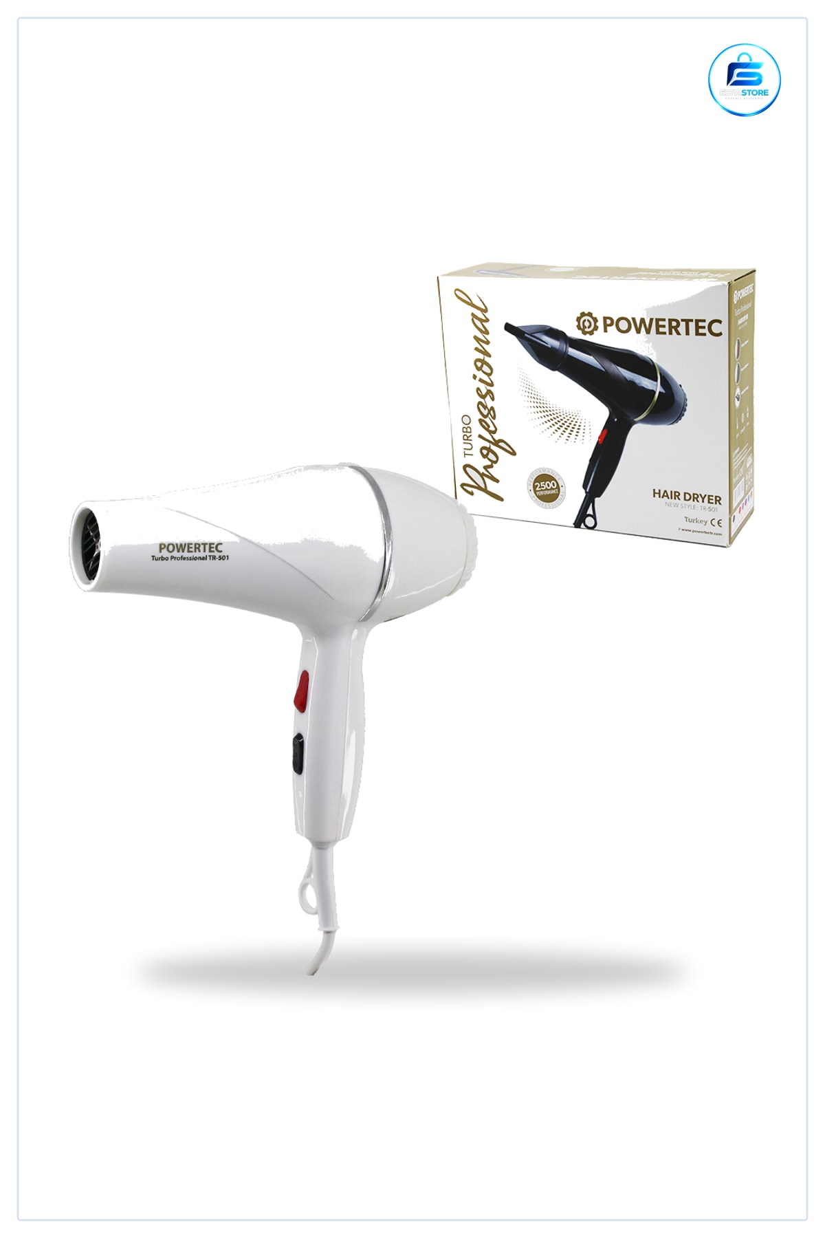 Saç Kurutma Makinesi 2500W Beyaz Fön Salon Kalitesi Şekillendirme Konsantre Başlıklı Ergonomik