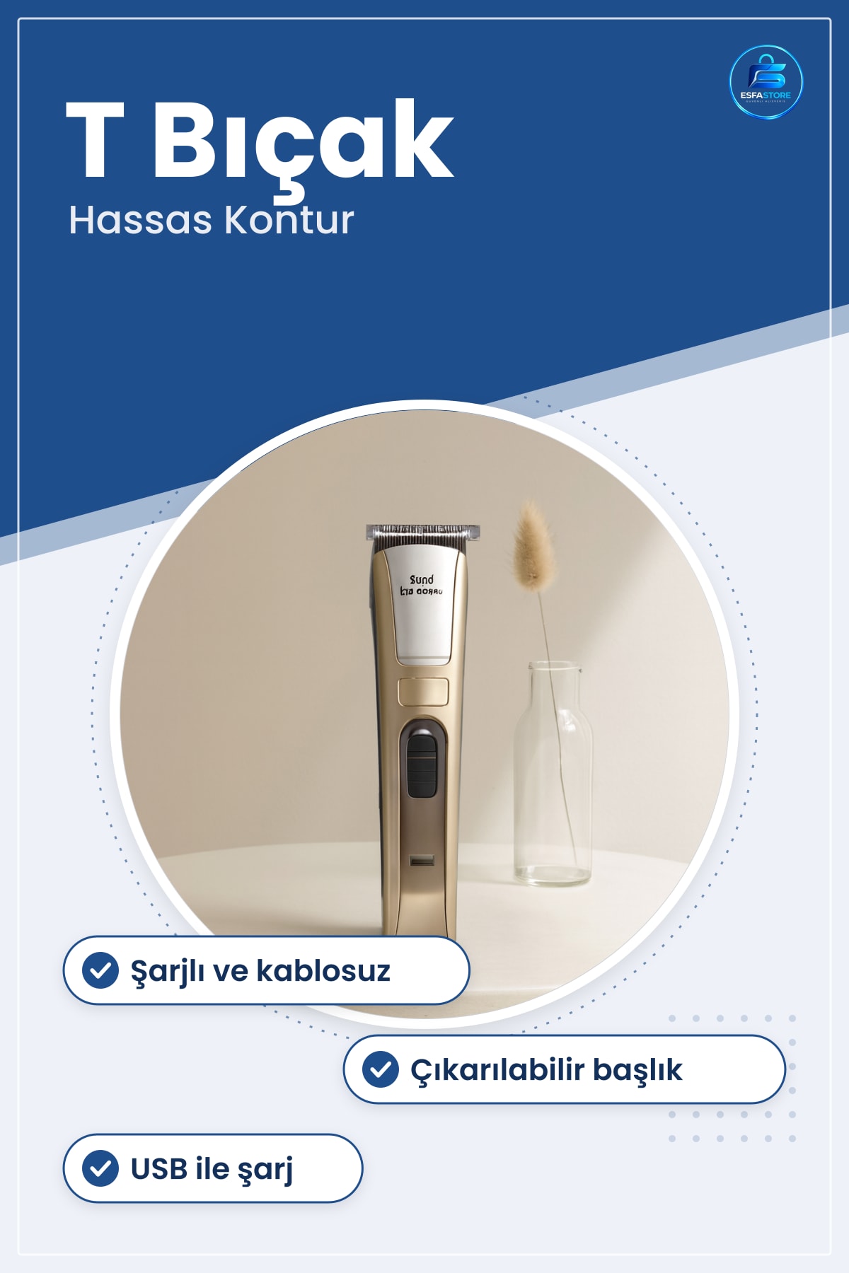 Şarjlı T Bıçaklı Saç Sakal Ense Traş Makinesi Paslanmaz Çelik Hassas Kontur Kablosuz