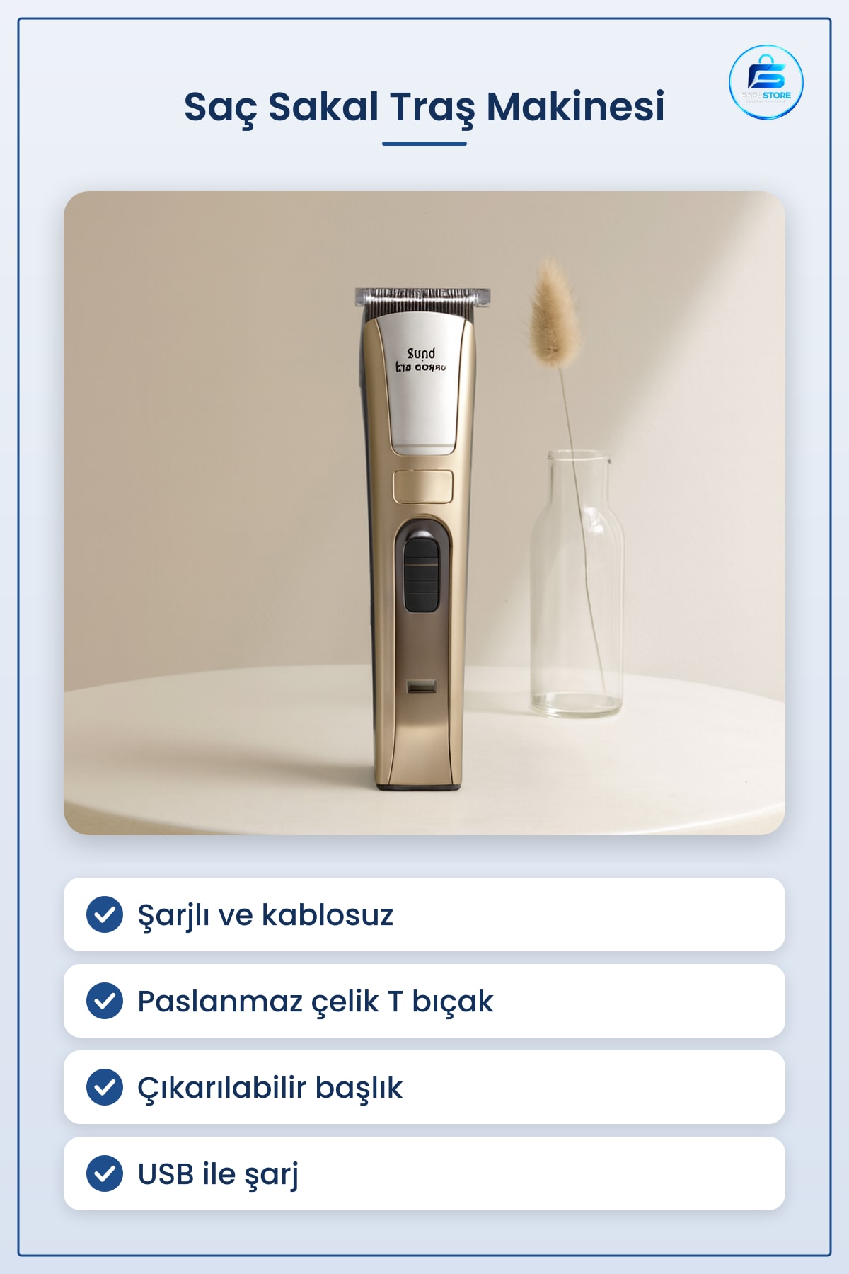 Şarjlı T Bıçaklı Saç Sakal Ense Traş Makinesi Paslanmaz Çelik Hassas Kontur Kablosuz