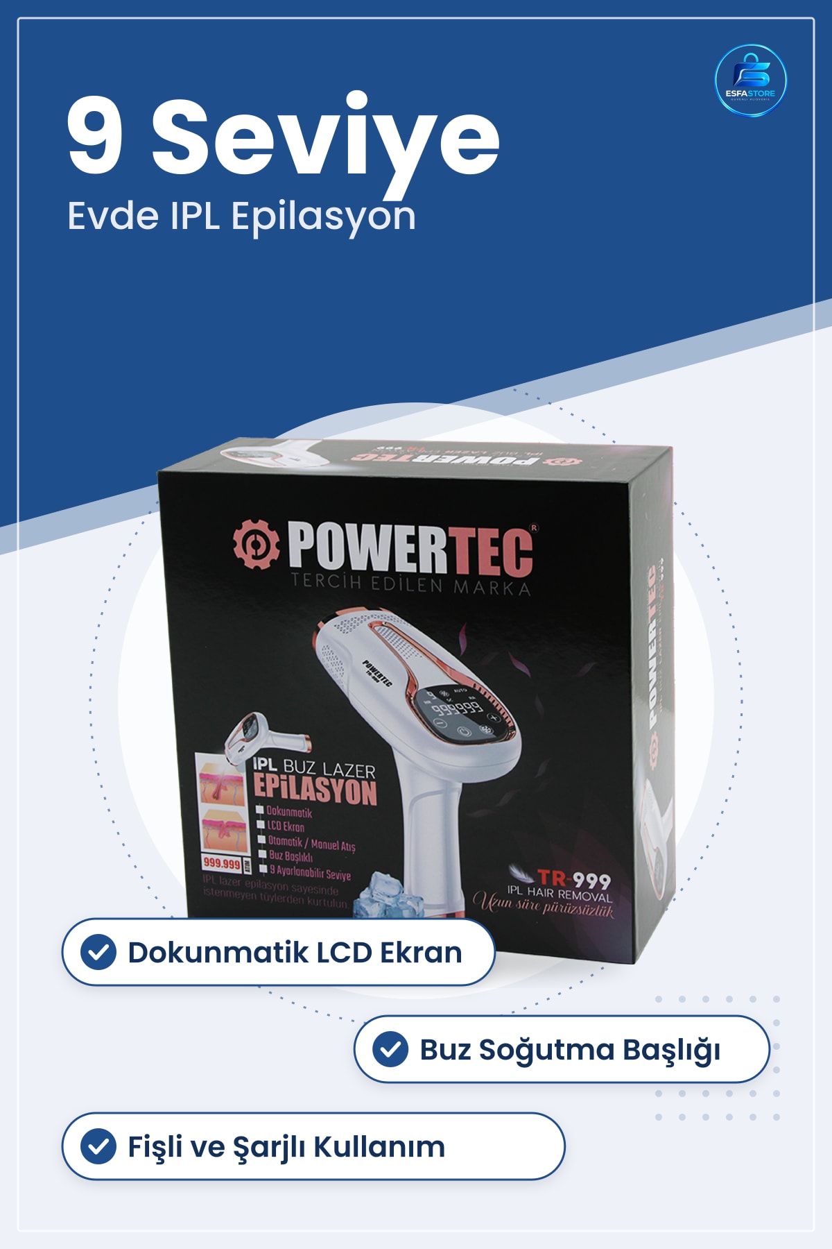 IPL Lazer Epilasyon Aleti 36W 9 Seviye Buz Başlıklı Dokunmatik LCD Ekranlı Evde Kullanım İçin
