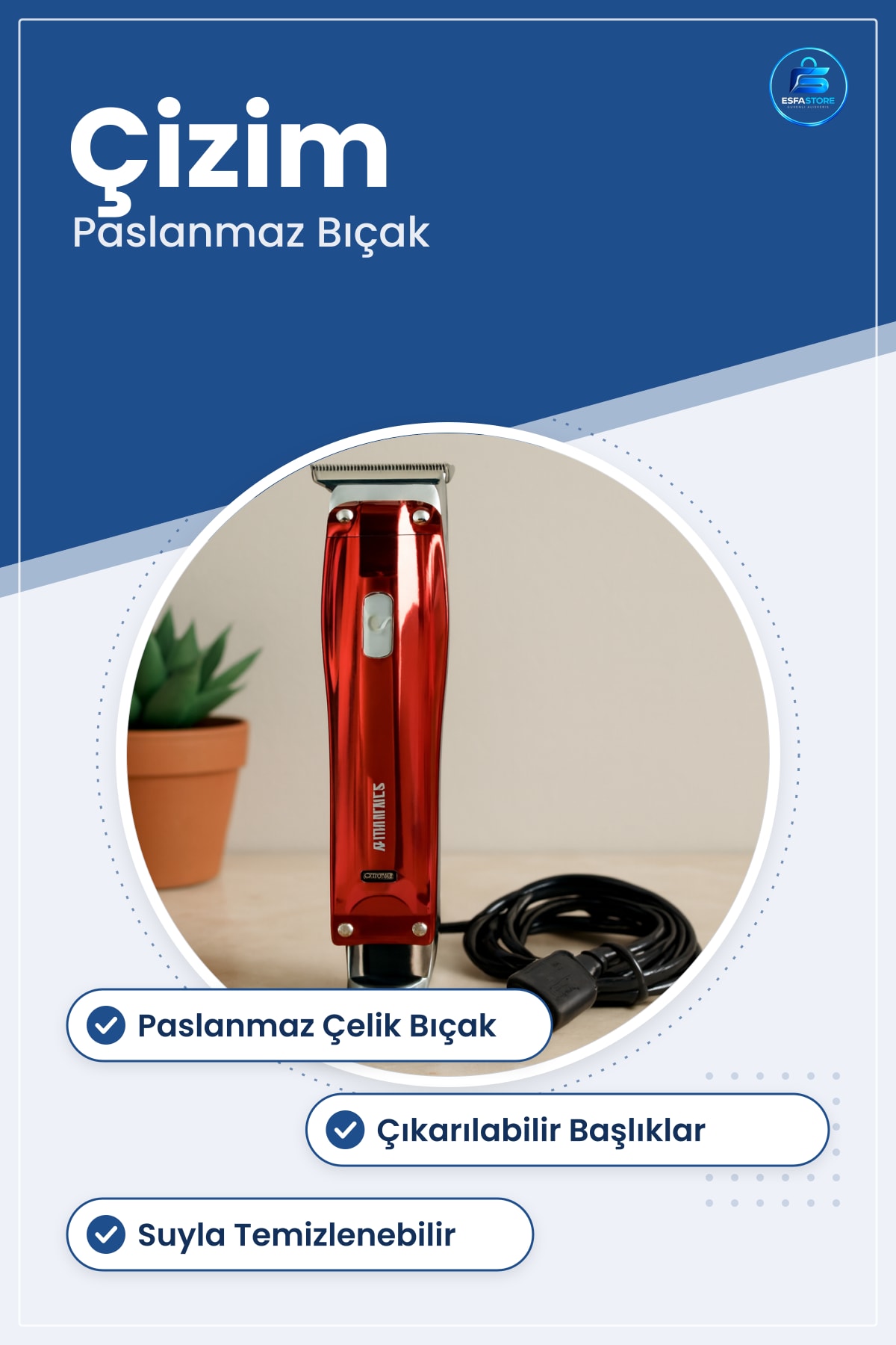 Tıraş Makinesi Saç Sakal Ense Çizim Paslanmaz Çelik Bıçaklı Hassas Kesim Kişisel Bakım Aleti