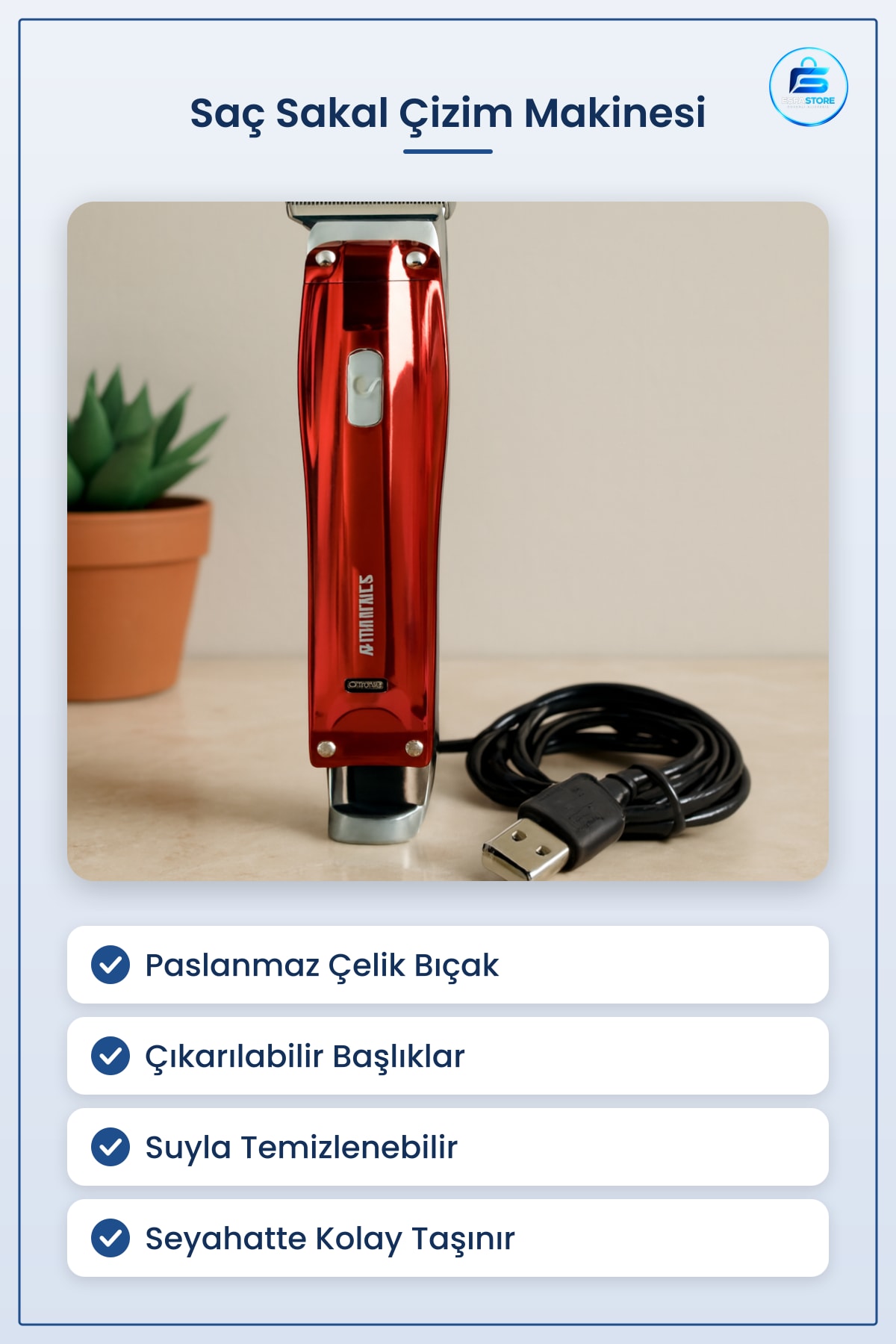 Tıraş Makinesi Saç Sakal Ense Çizim Paslanmaz Çelik Bıçaklı Hassas Kesim Kişisel Bakım Aleti