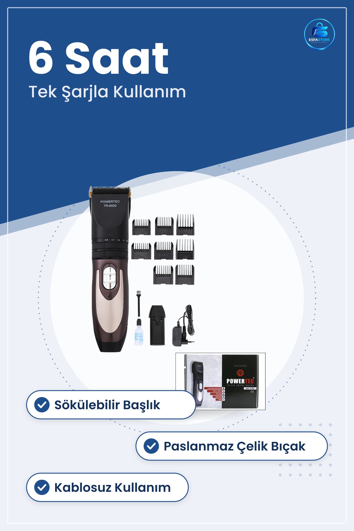 Şarjlı Traş Makinesi Kablosuz 6 Saat Pil Sakal Düzeltme Ev ve Seyahat Tıraş Aleti