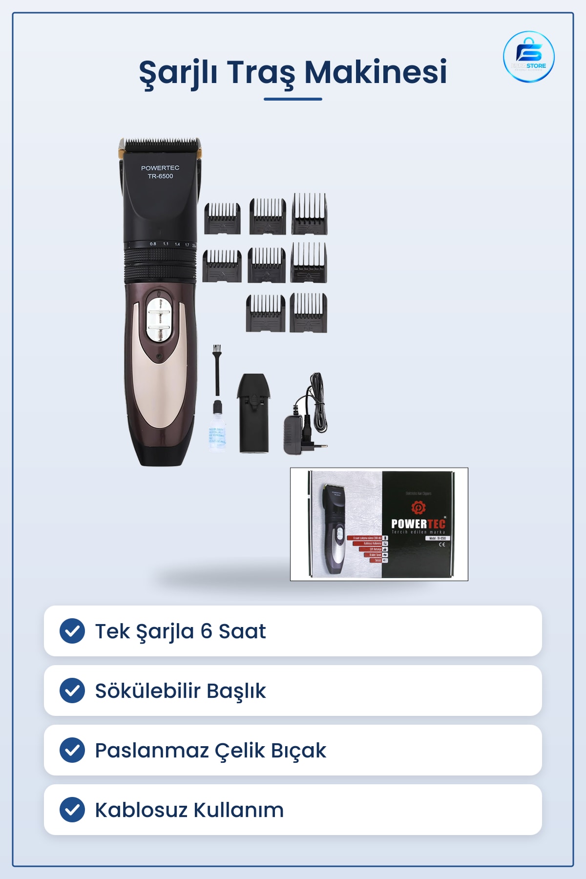 Şarjlı Traş Makinesi Kablosuz 6 Saat Pil Sakal Düzeltme Ev ve Seyahat Tıraş Aleti